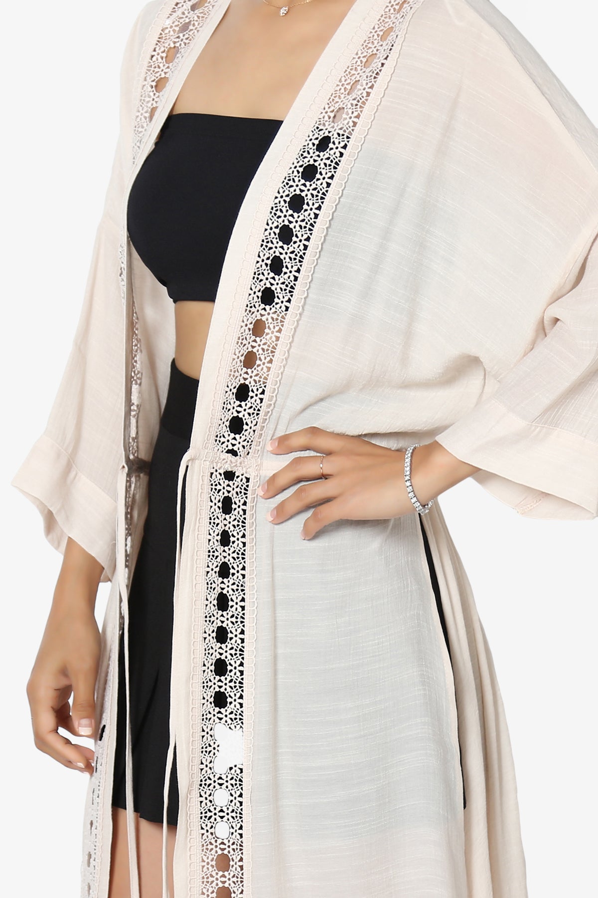 Sunlace Lace Trim High Slit Caftan NATURAL_5