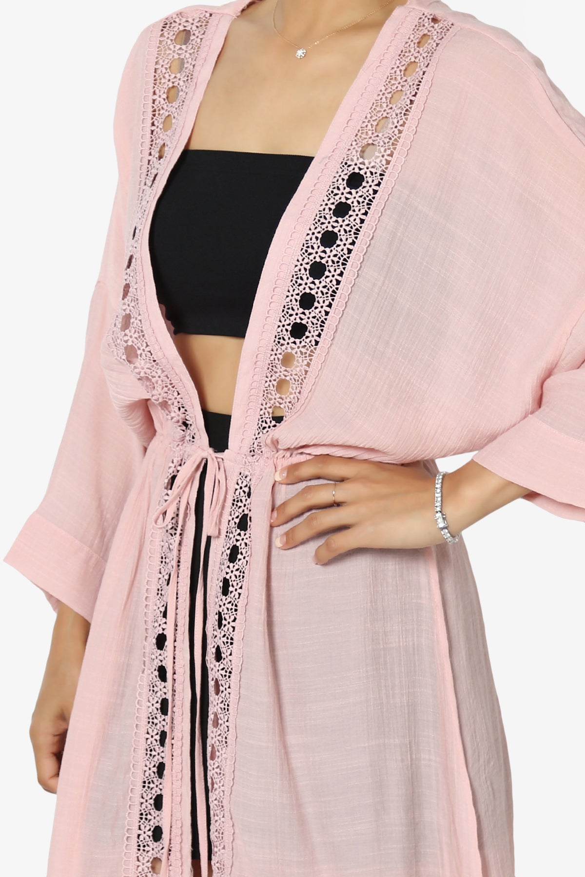 Sunlace Lace Trim High Slit Caftan PINK_5