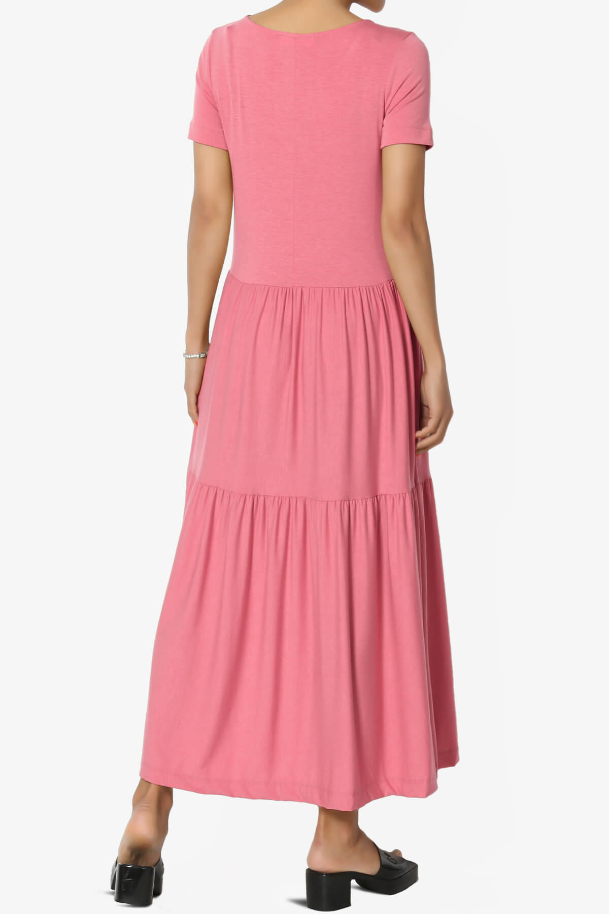 Macie Short Sleeve Tiered Jersey Long Midi Dress DESERT ROSE_2