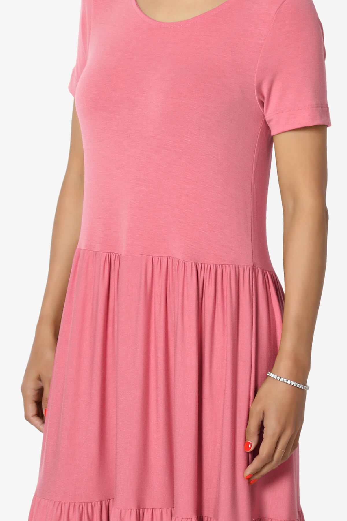 Macie Short Sleeve Tiered Jersey Long Midi Dress DESERT ROSE_5