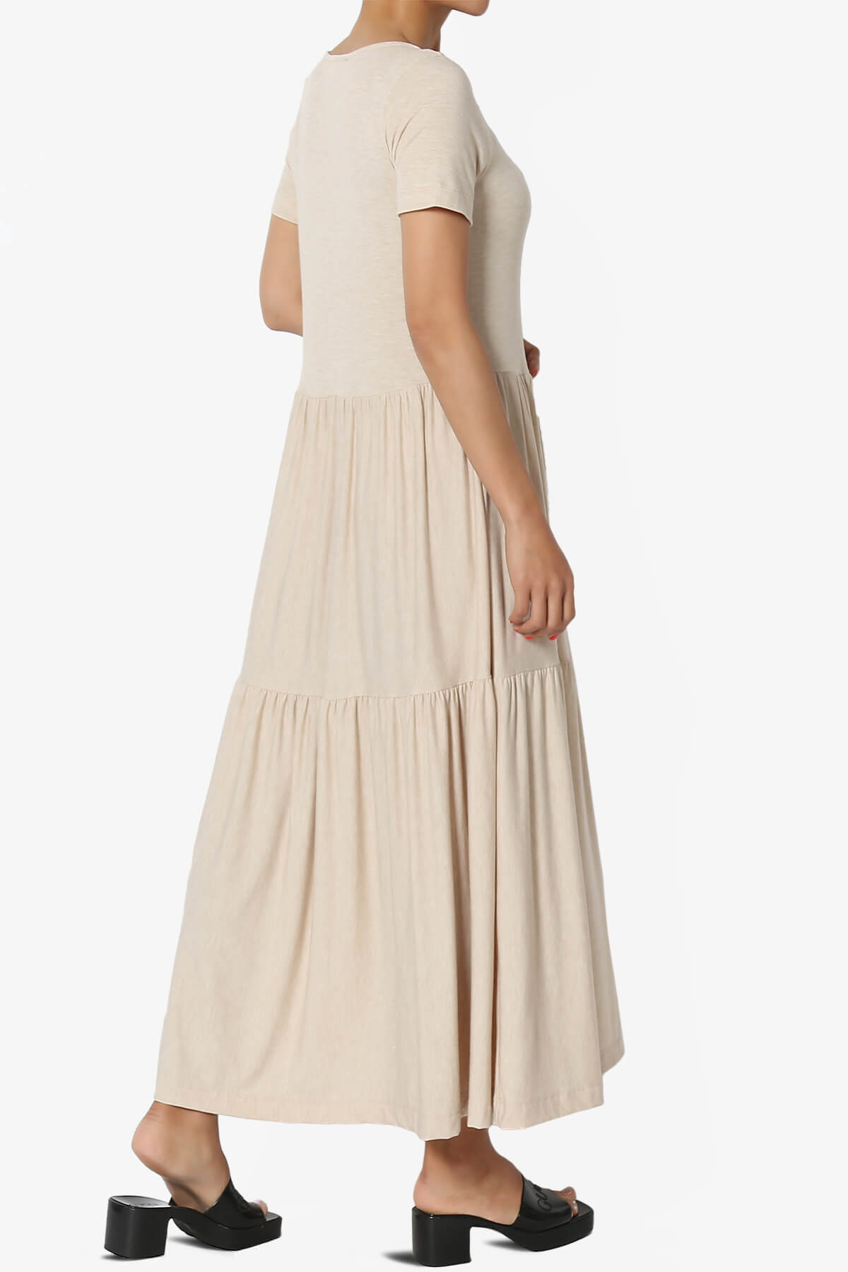 Macie Short Sleeve Tiered Jersey Long Midi Dress HEATHER BEIGE_4