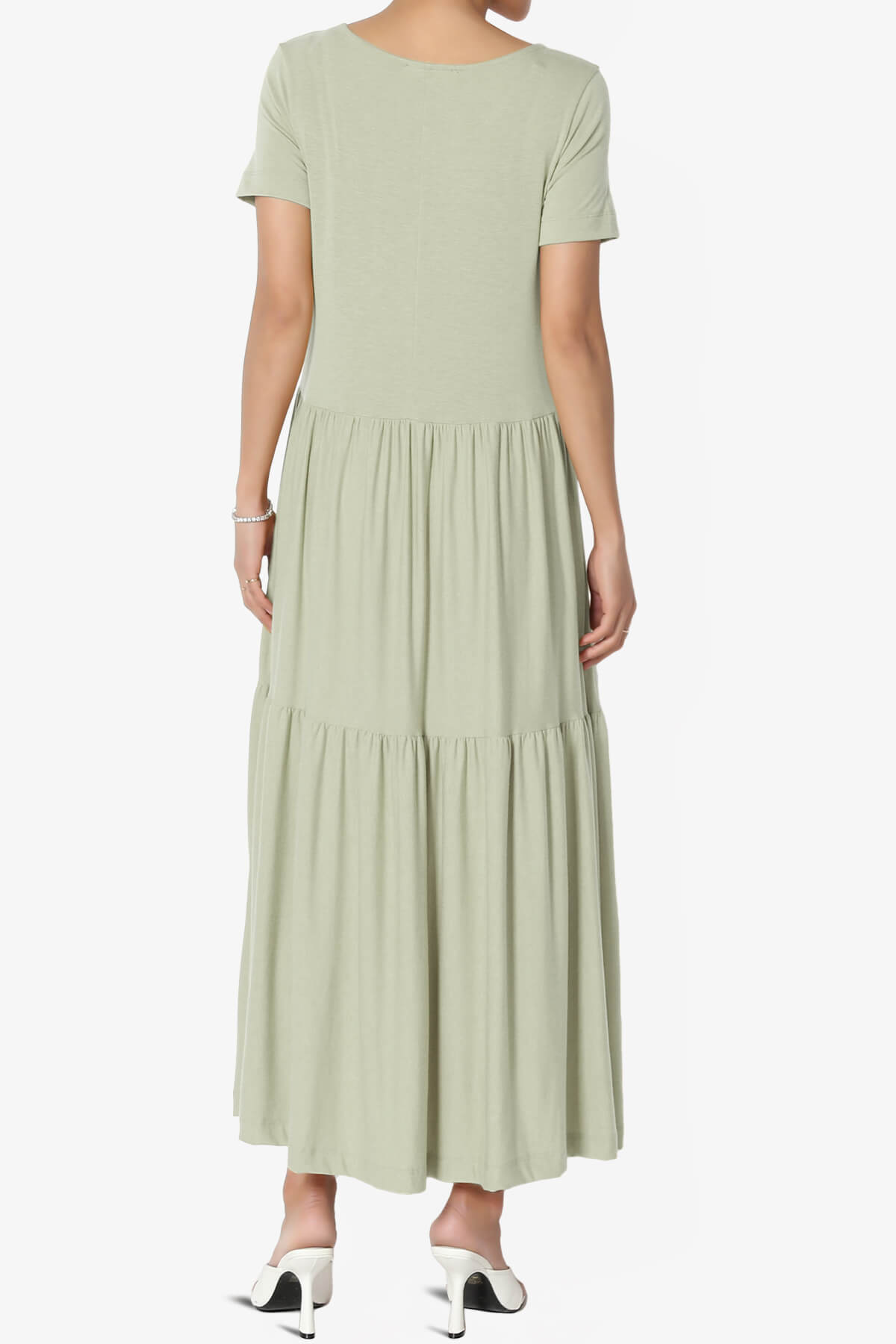 Macie Short Sleeve Tiered Jersey Long Midi Dress LIGHT SAGE_2