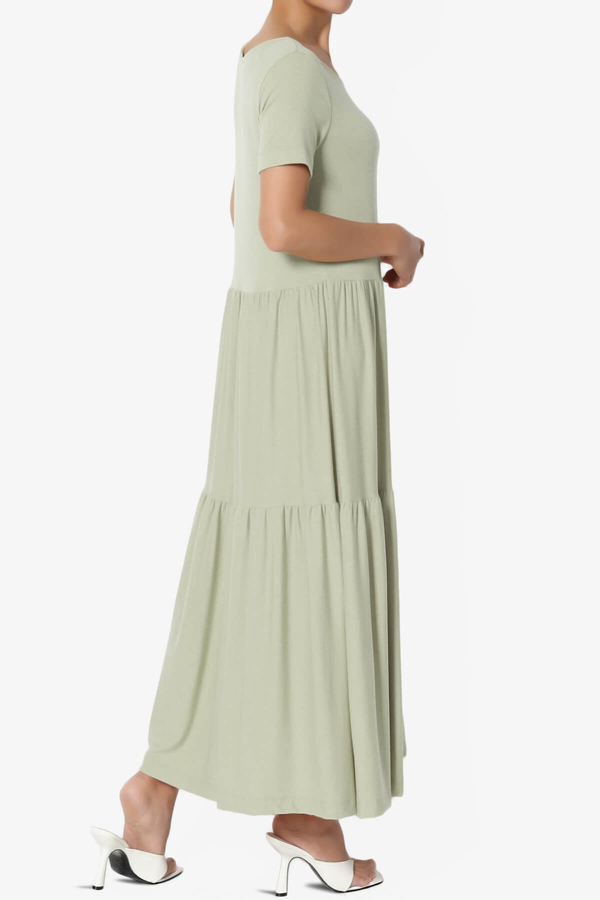 Macie Short Sleeve Tiered Jersey Long Midi Dress LIGHT SAGE_4