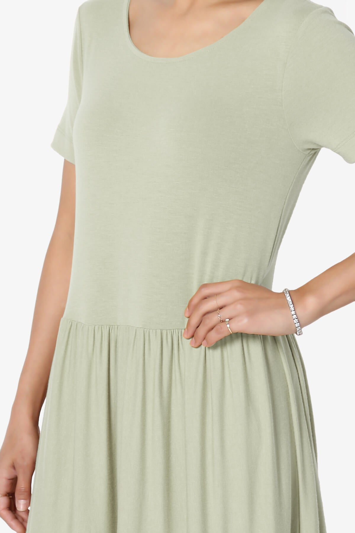 Macie Short Sleeve Tiered Jersey Long Midi Dress LIGHT SAGE_5
