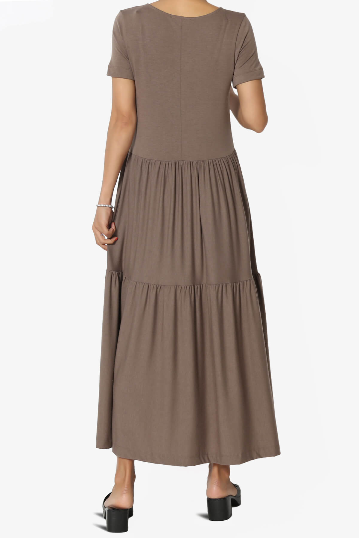 Macie Short Sleeve Tiered Jersey Long Midi Dress MOCHA_2