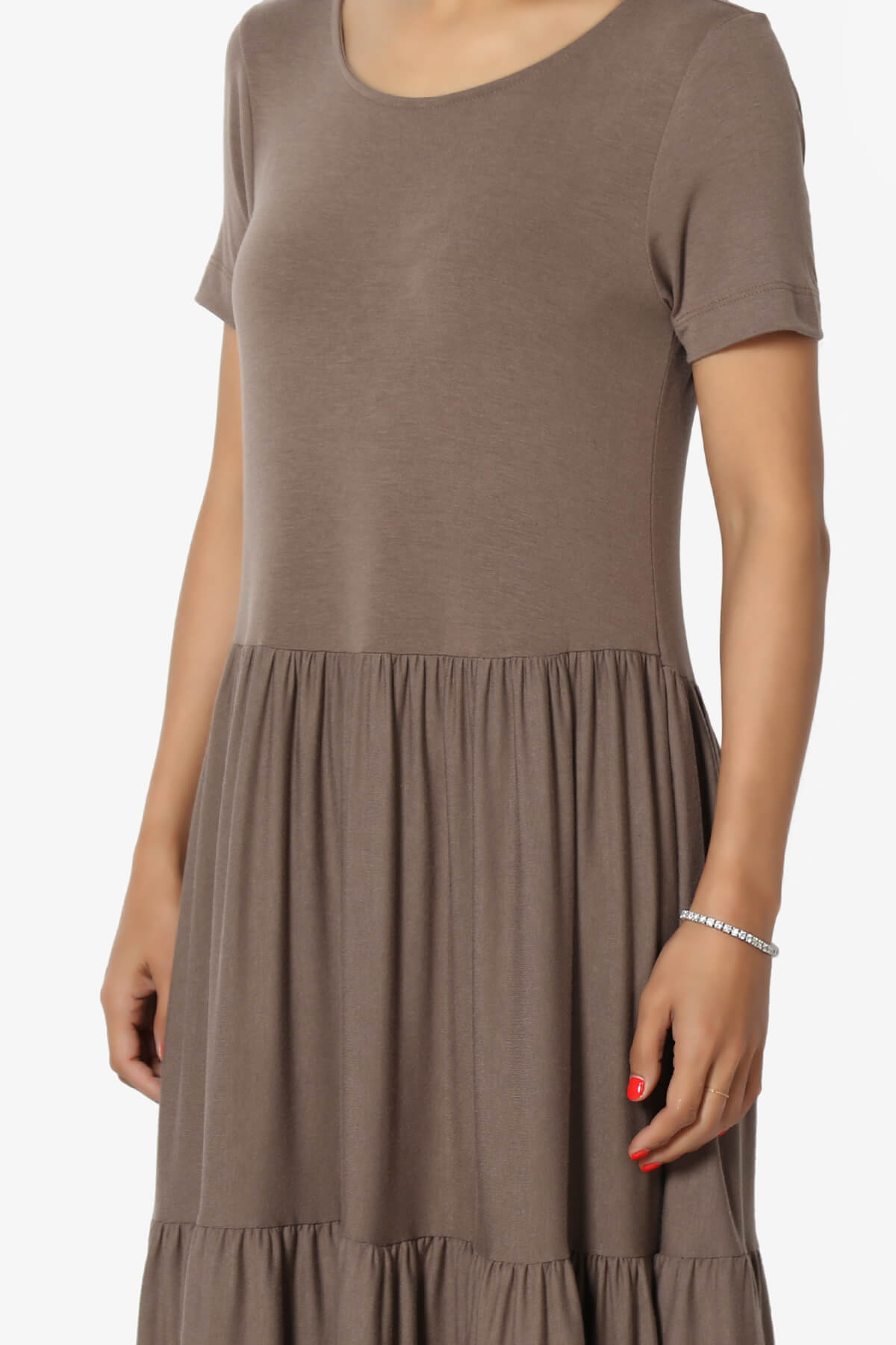 Macie Short Sleeve Tiered Jersey Long Midi Dress MOCHA_5