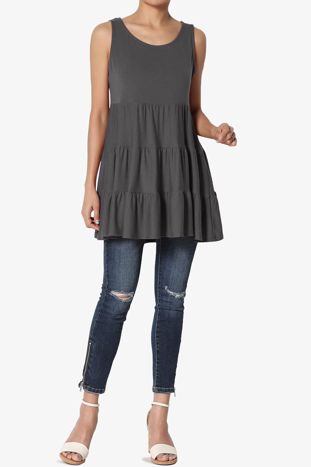 Maiika Sleeveless Tiered Ruffle Top ASH GREY_6