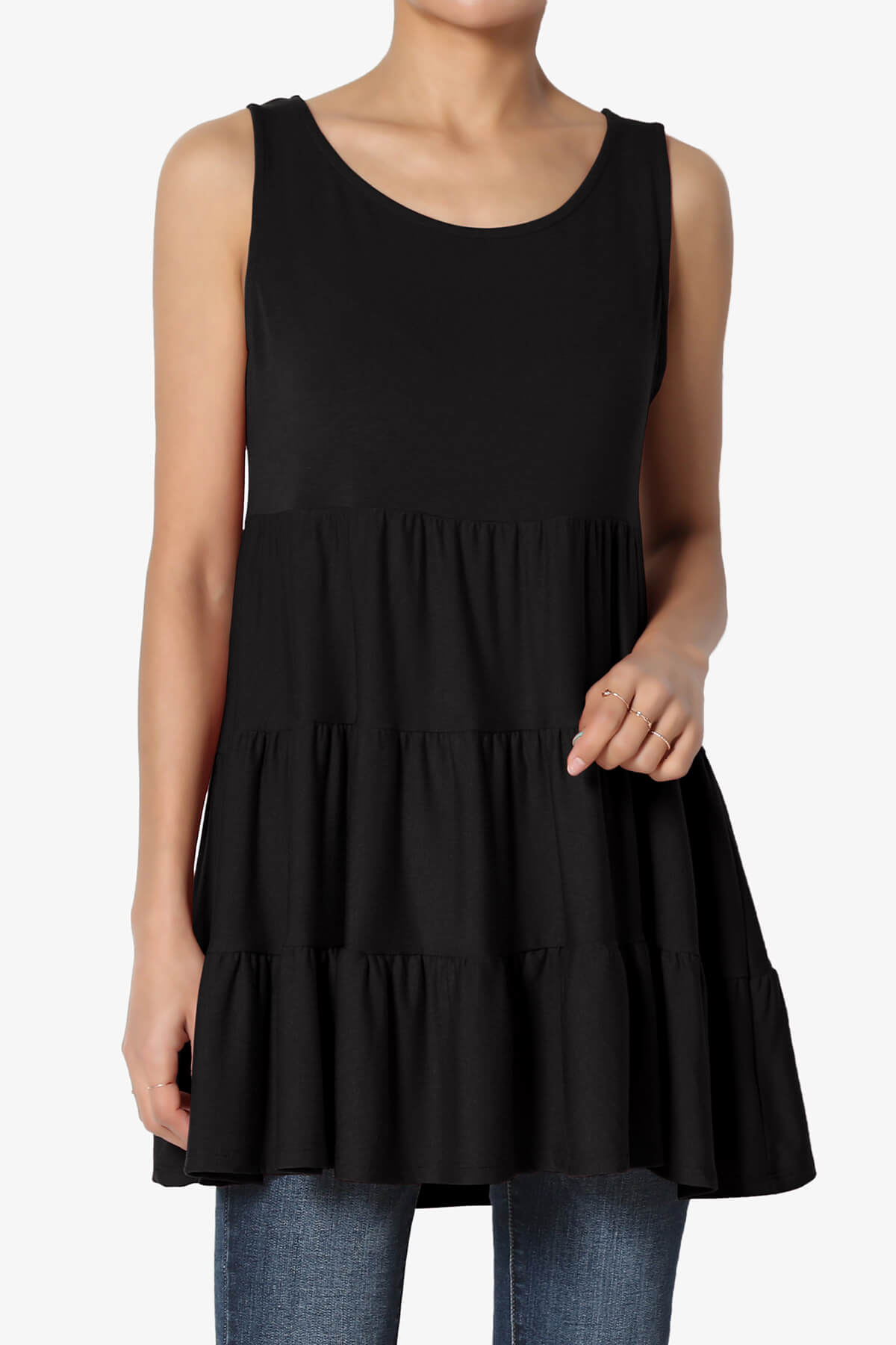 Maiika Sleeveless Tiered Ruffle Top BLACK_1