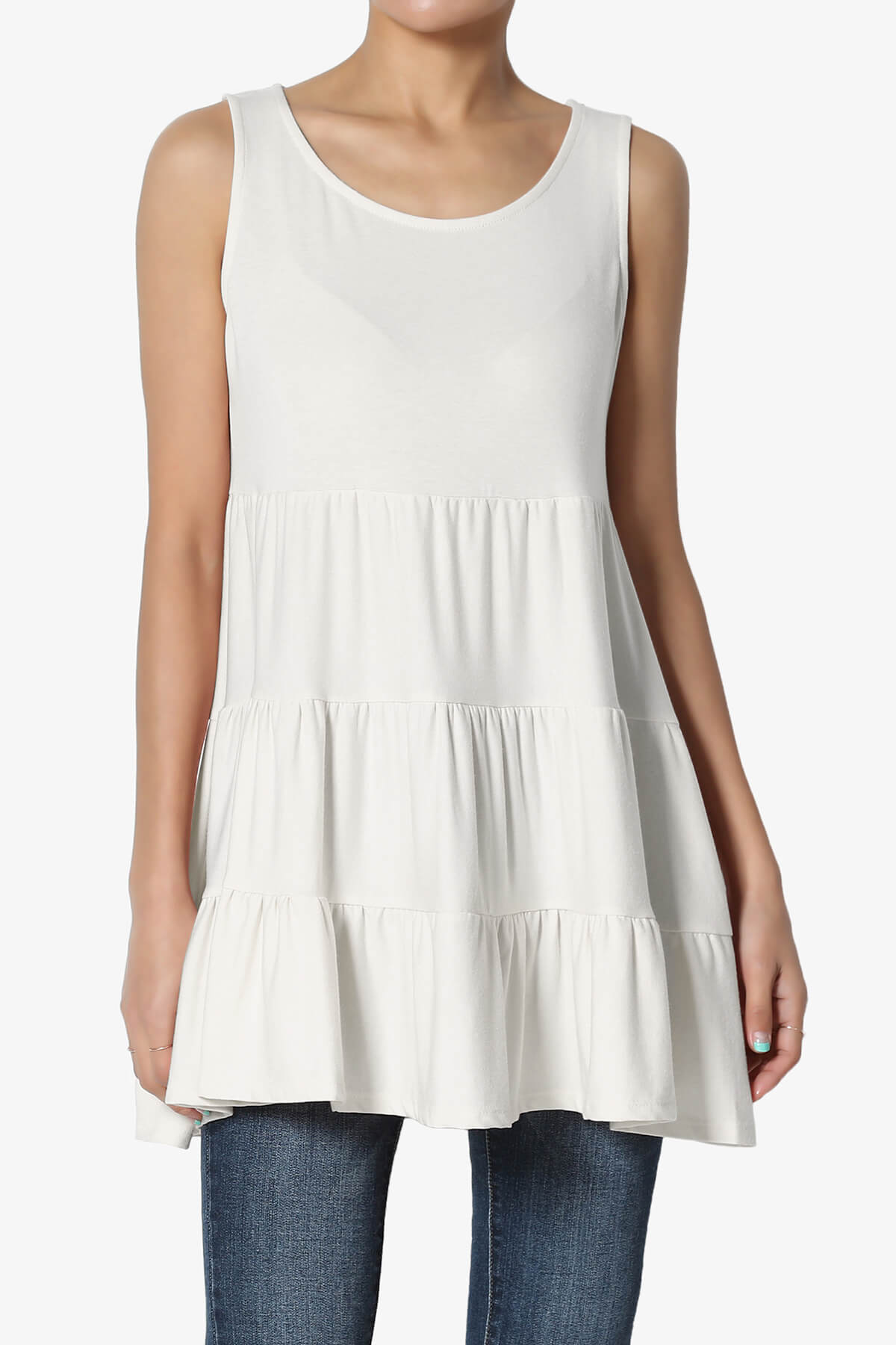 Maiika Sleeveless Tiered Ruffle Top BONE_1