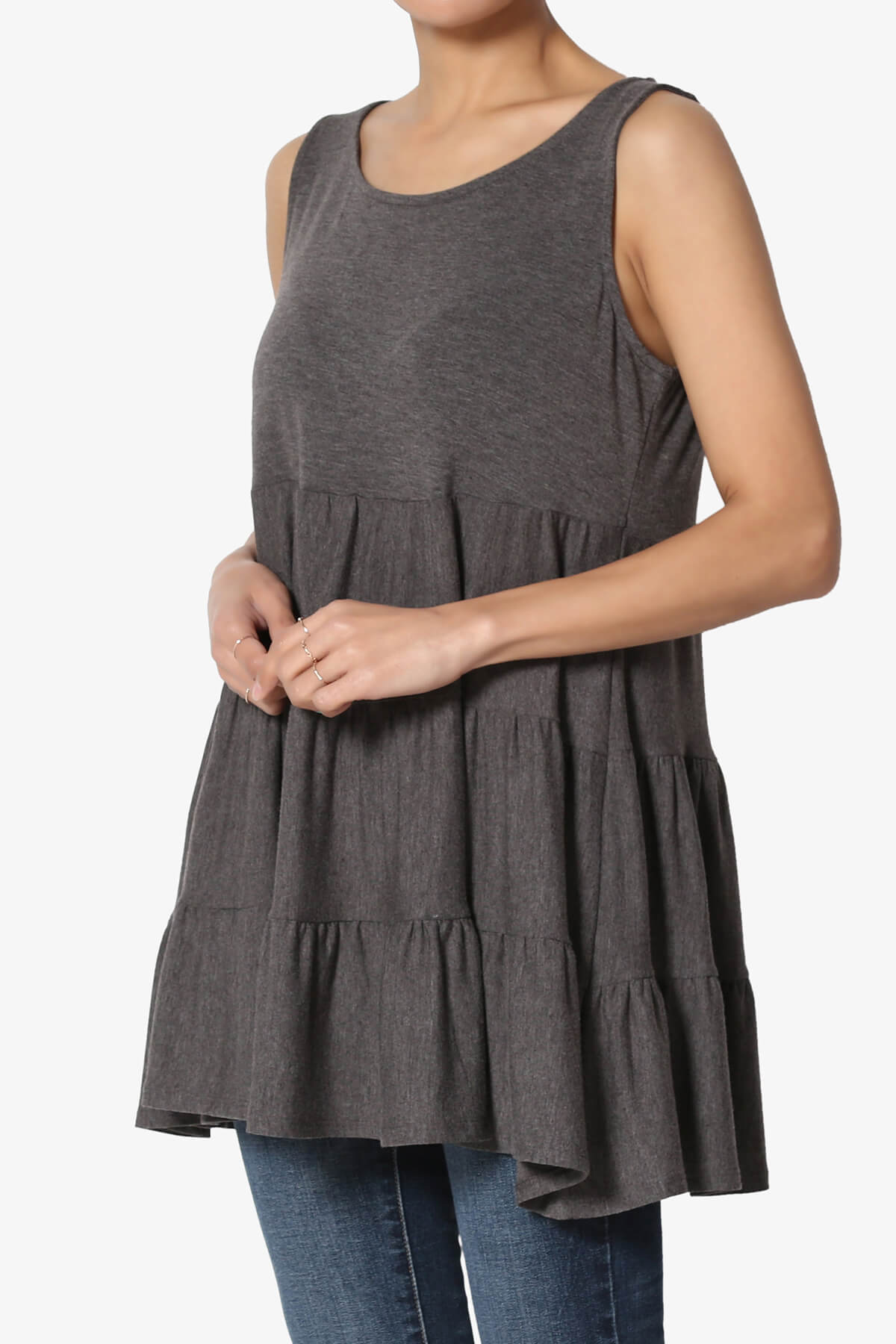 Maiika Sleeveless Tiered Ruffle Top CHARCOAL_3