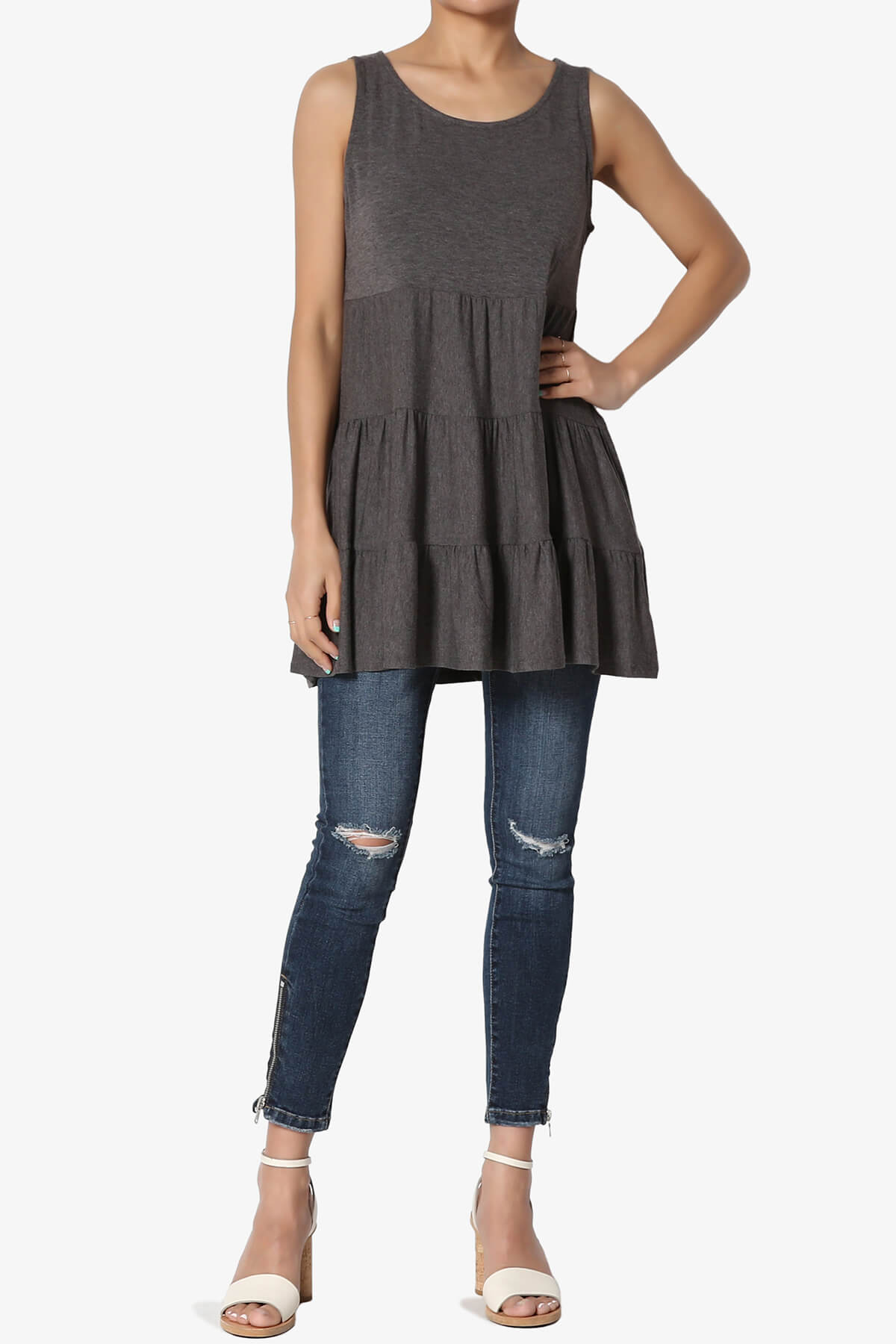Maiika Sleeveless Tiered Ruffle Top CHARCOAL_6