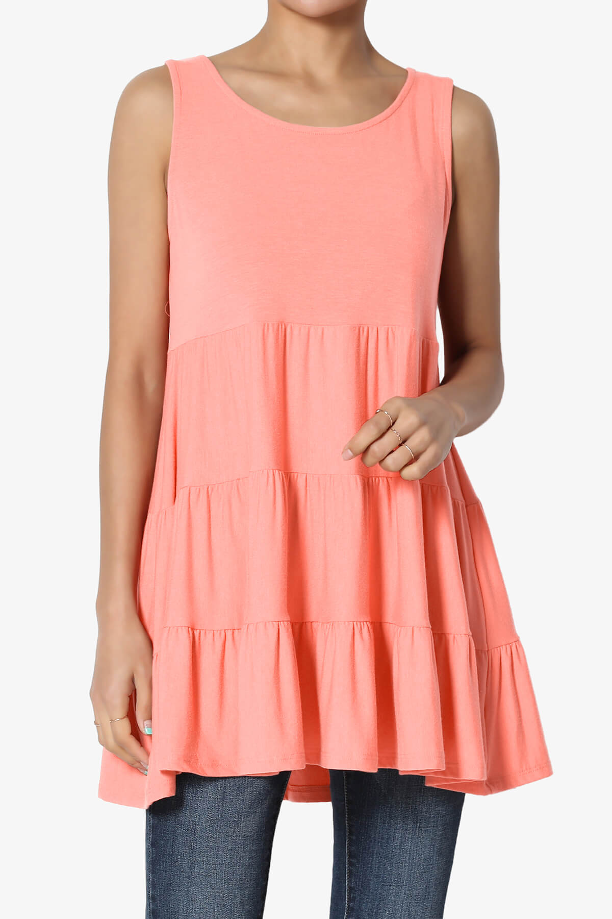 Maiika Sleeveless Tiered Ruffle Top CORAL_1