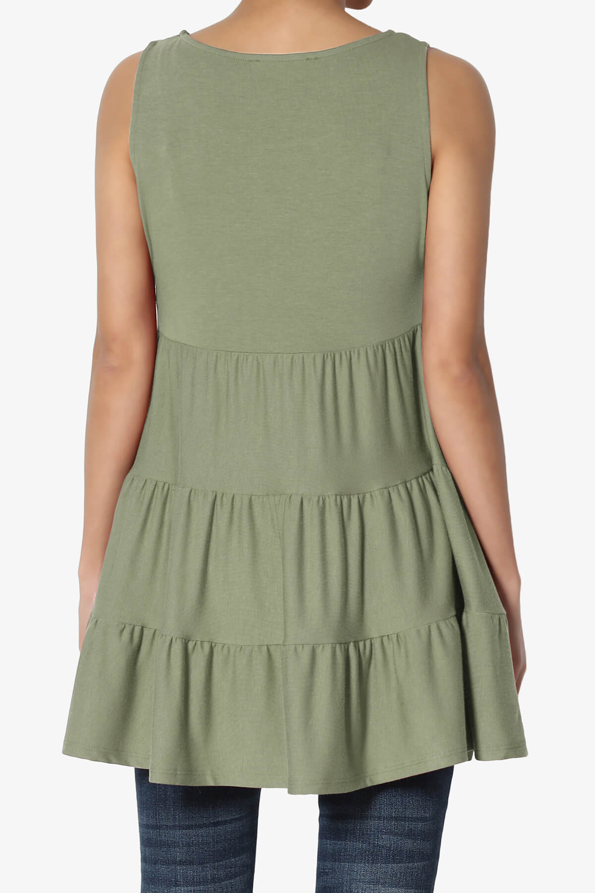 Maiika Sleeveless Tiered Ruffle Top DUSTY OLIVE_2