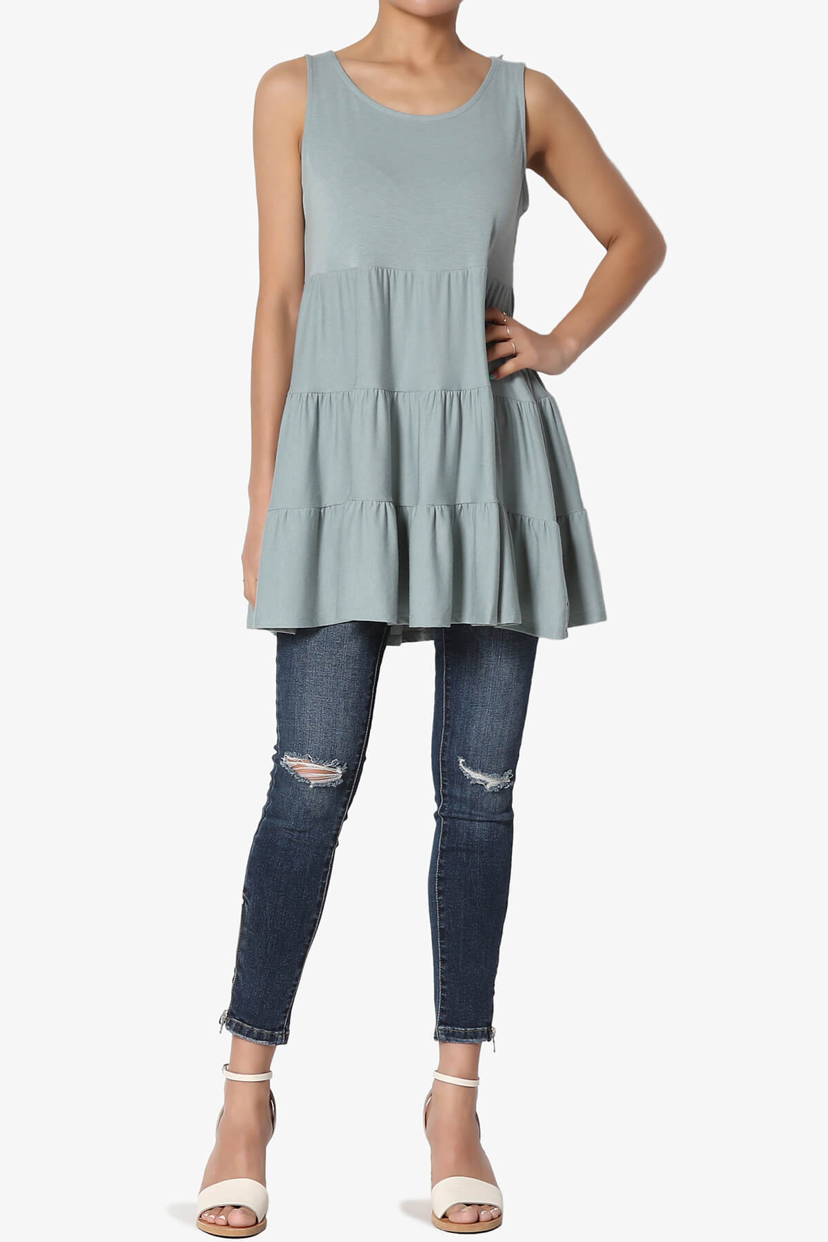 Maiika Sleeveless Tiered Ruffle Top LIGHT GREEN_6