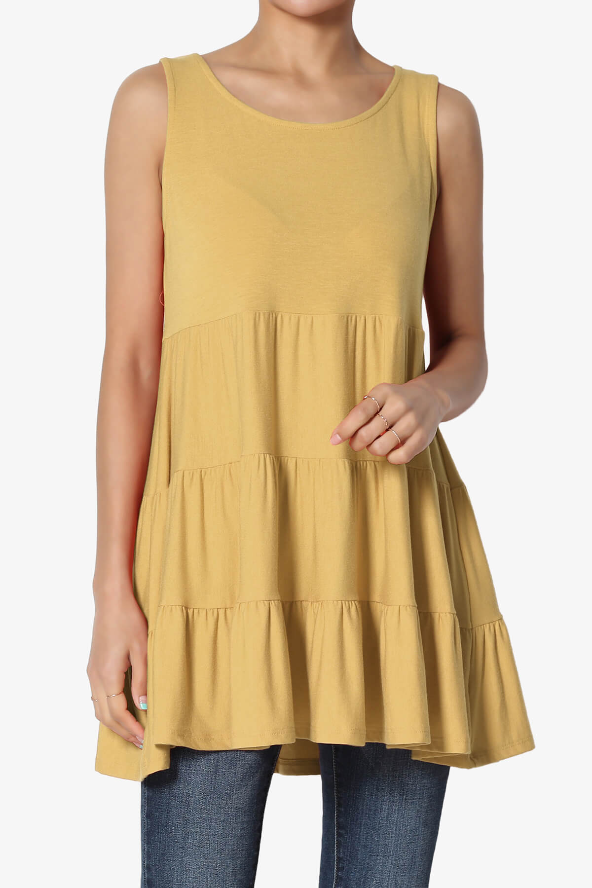 Maiika Sleeveless Tiered Ruffle Top LIGHT MUSTARD_1