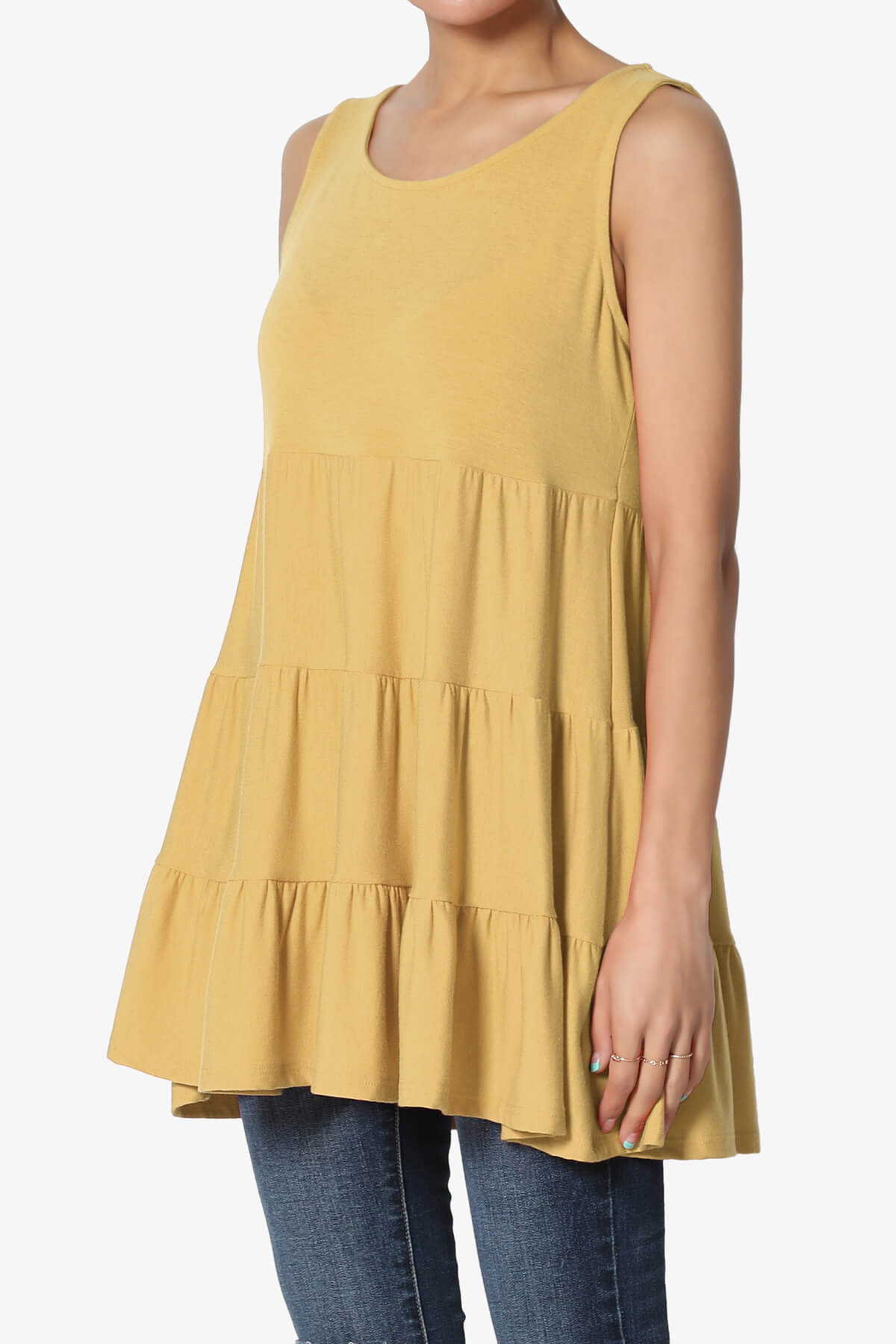 Maiika Sleeveless Tiered Ruffle Top LIGHT MUSTARD_3