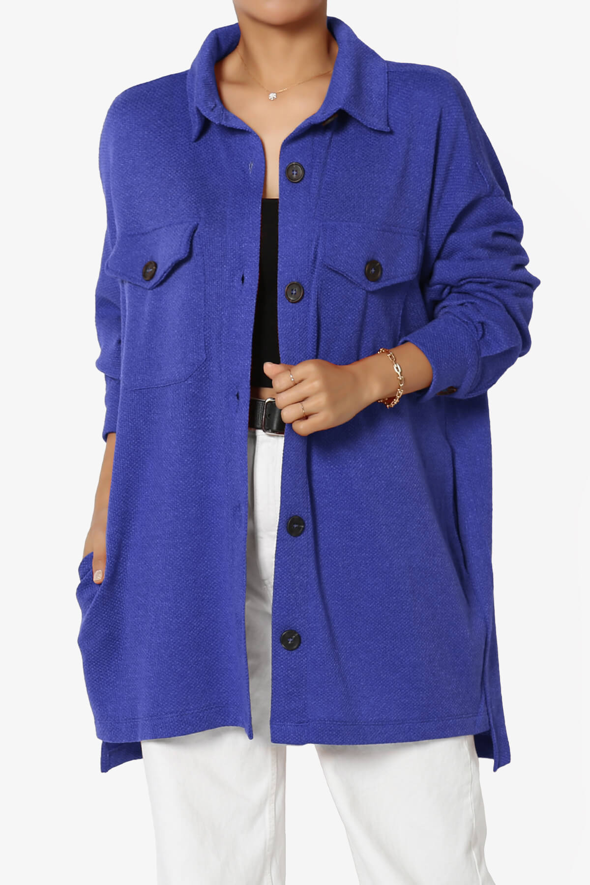 Matryx Jacquard Oversized Shirts Shacket BRIGHT BLUE_3