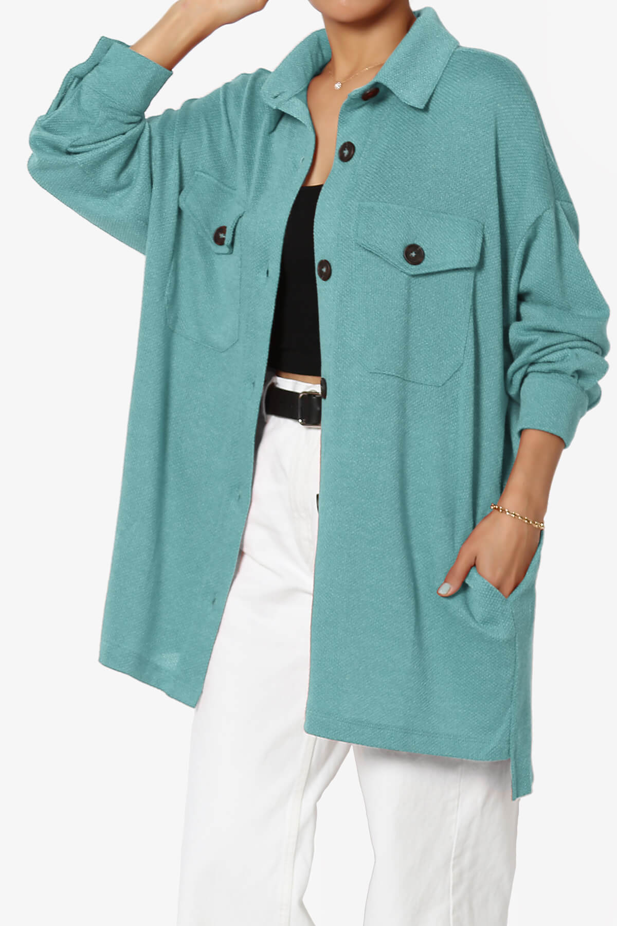 Matryx Jacquard Oversized Shirts Shacket DUSTY TEAL_3