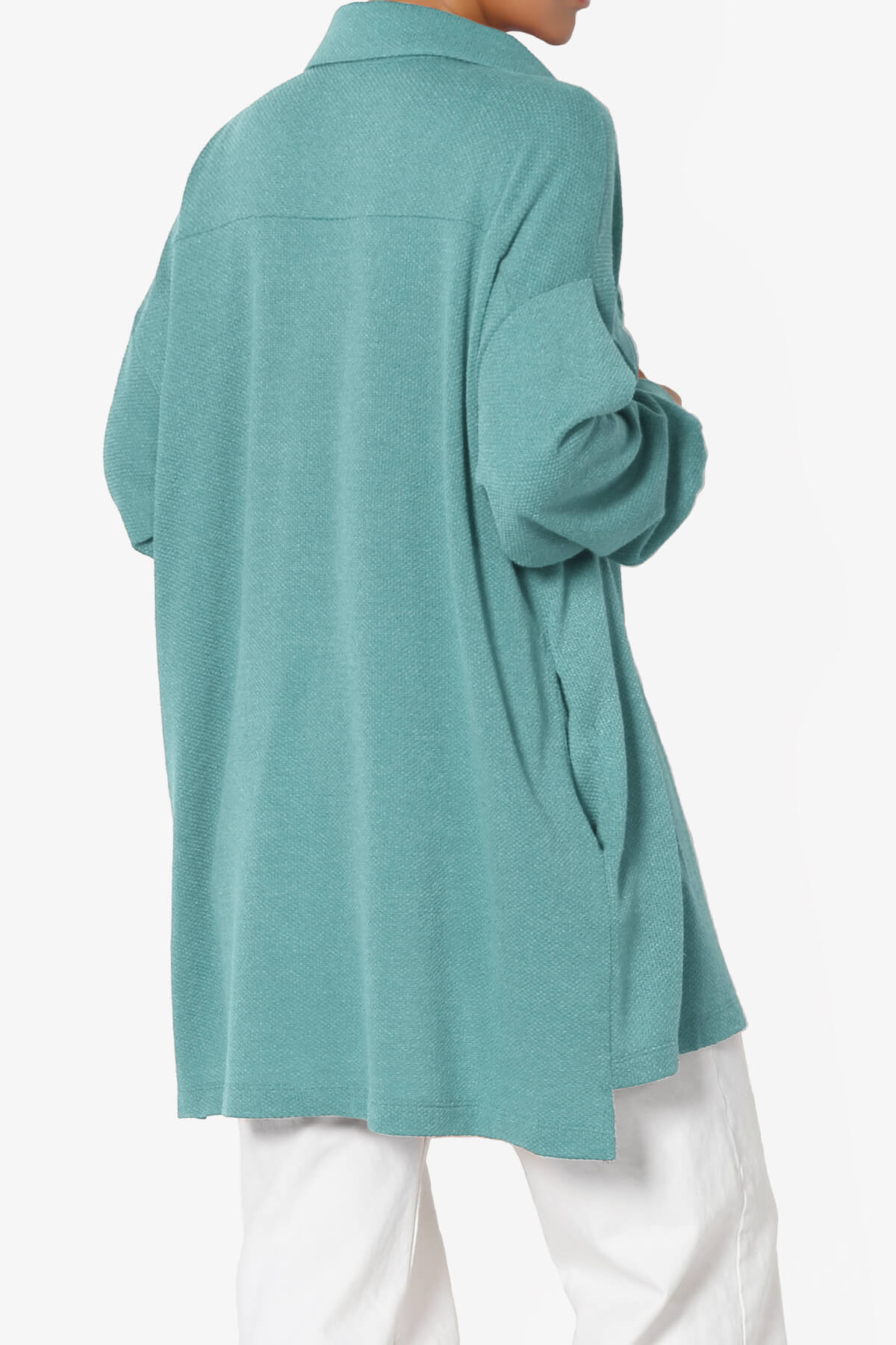 Matryx Jacquard Oversized Shirts Shacket DUSTY TEAL_4