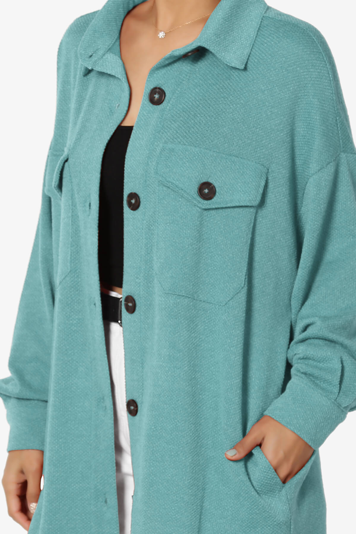 Matryx Jacquard Oversized Shirts Shacket DUSTY TEAL_5