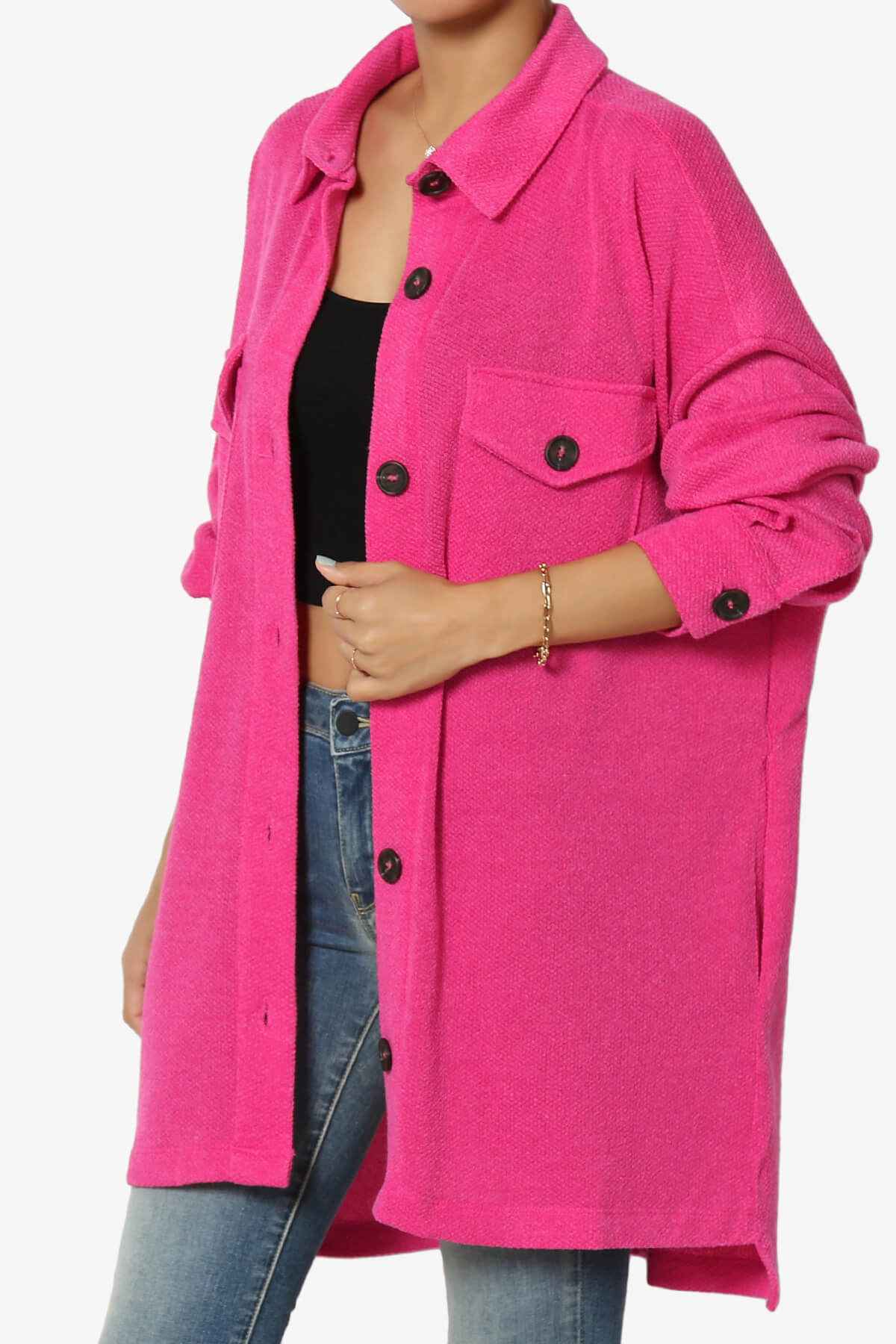 Matryx Jacquard Oversized Shirts Shacket HOT PINK_3