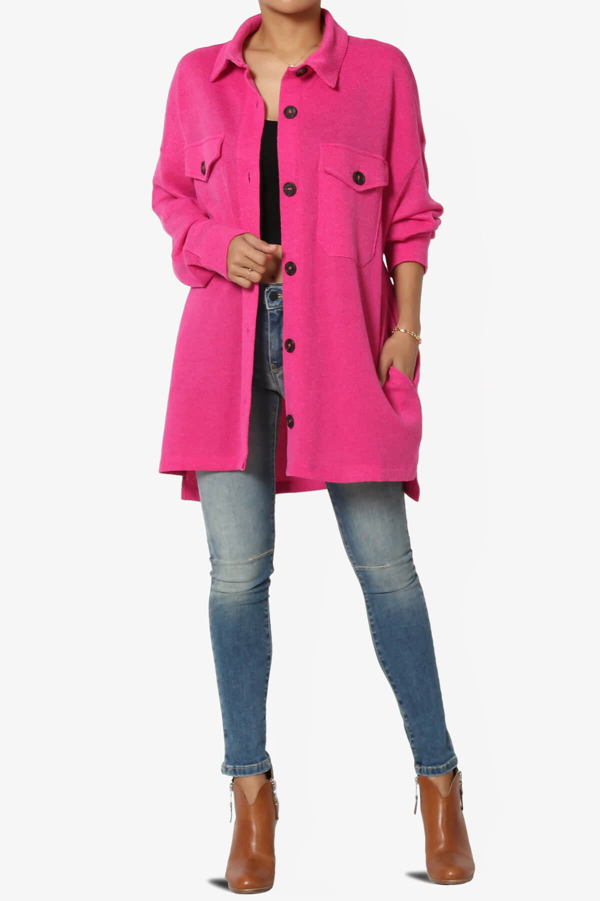 Matryx Jacquard Oversized Shirts Shacket HOT PINK_6