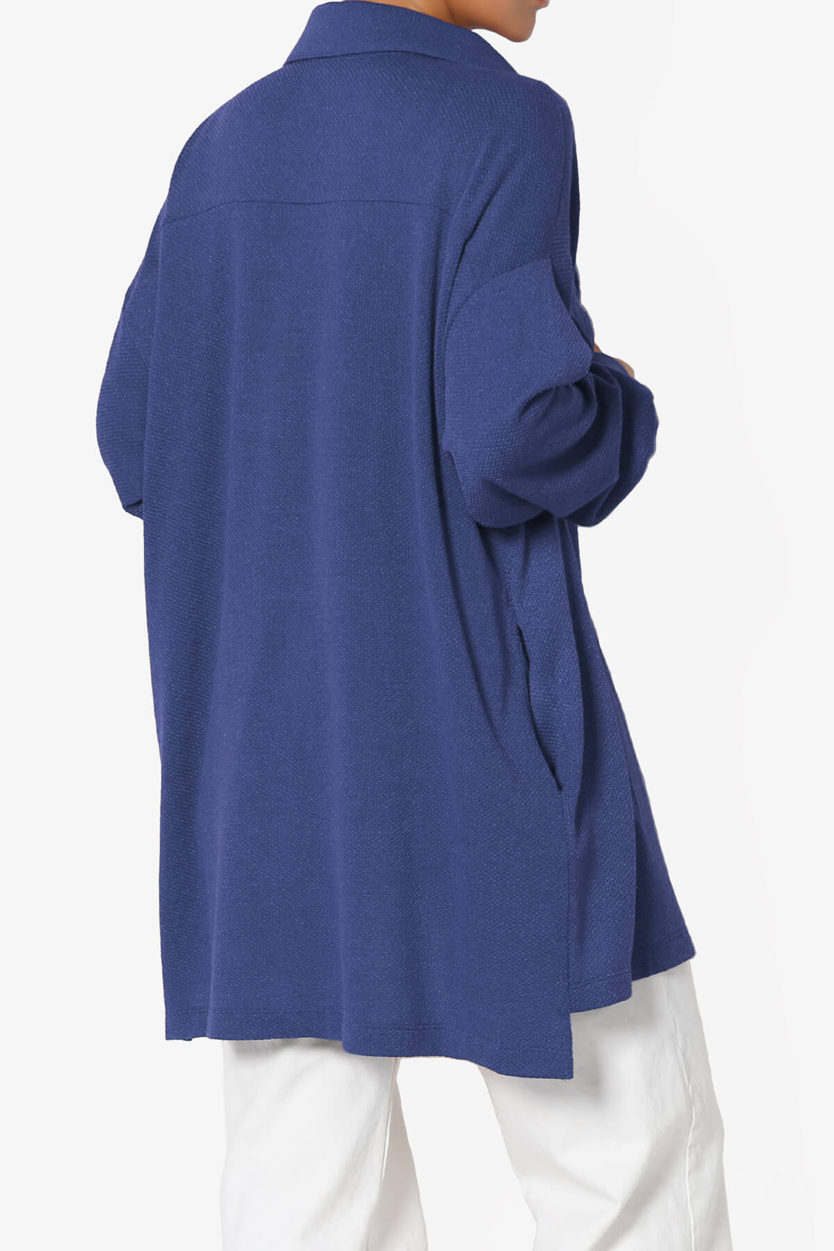 Matryx Jacquard Oversized Shirts Shacket LIGHT NAVY_4