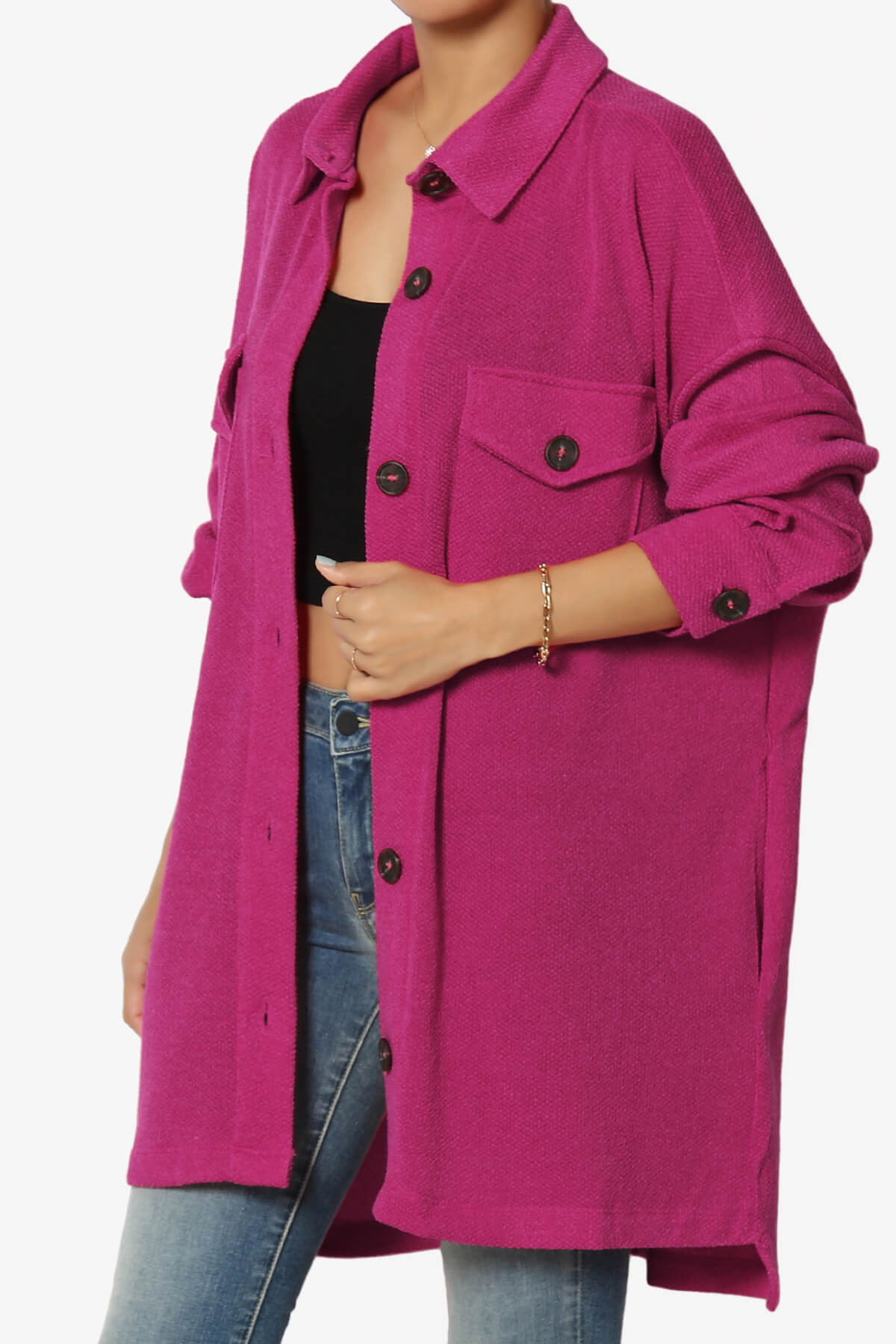 Matryx Jacquard Oversized Shirts Shacket MAGENTA_3