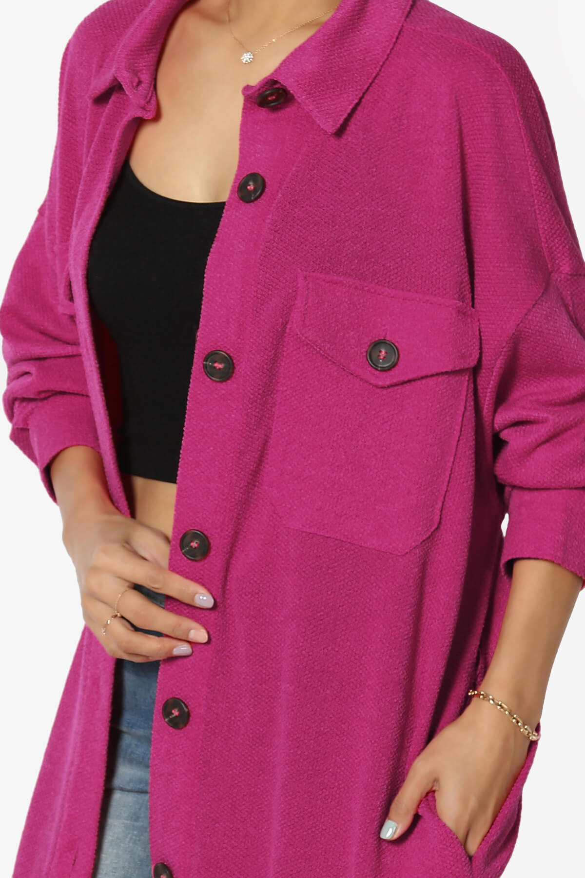 Matryx Jacquard Oversized Shirts Shacket MAGENTA_5
