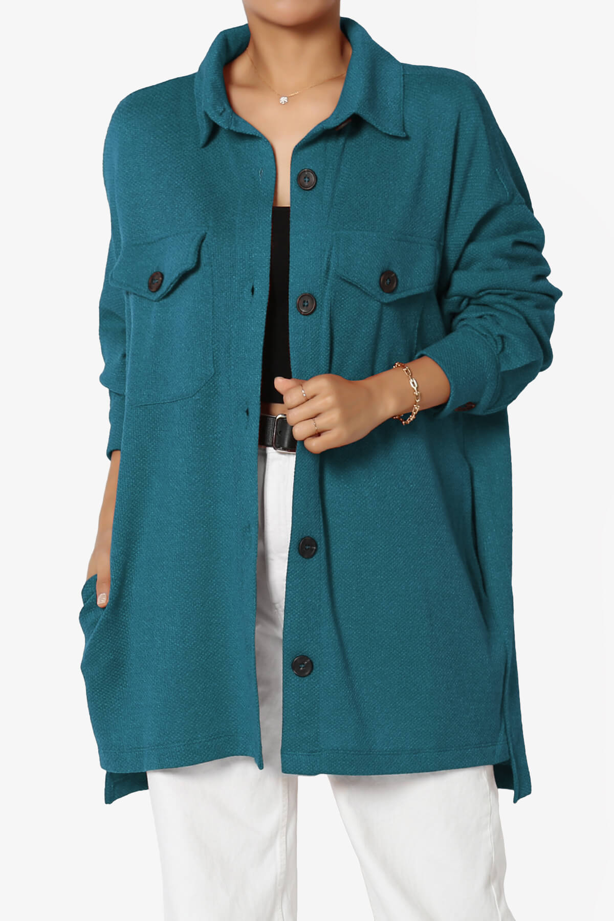Matryx Jacquard Oversized Shirts Shacket TEAL_1