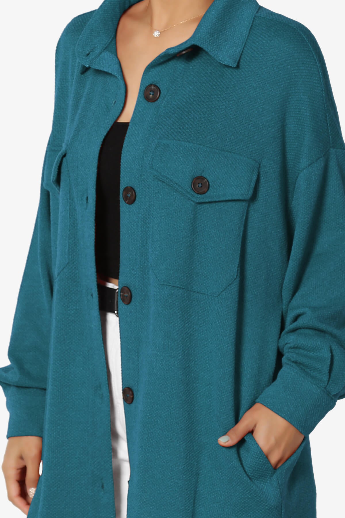 Matryx Jacquard Oversized Shirts Shacket TEAL_5