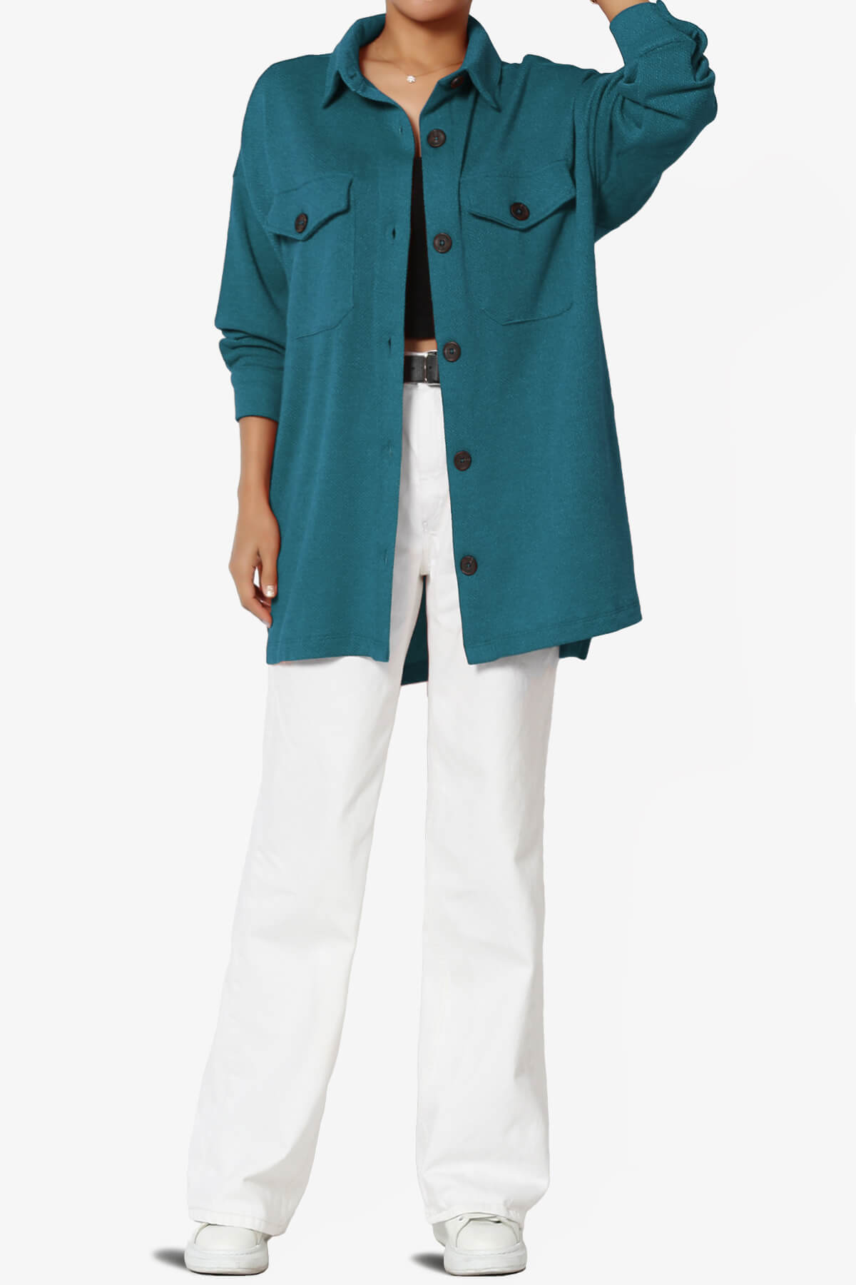 Matryx Jacquard Oversized Shirts Shacket TEAL_6