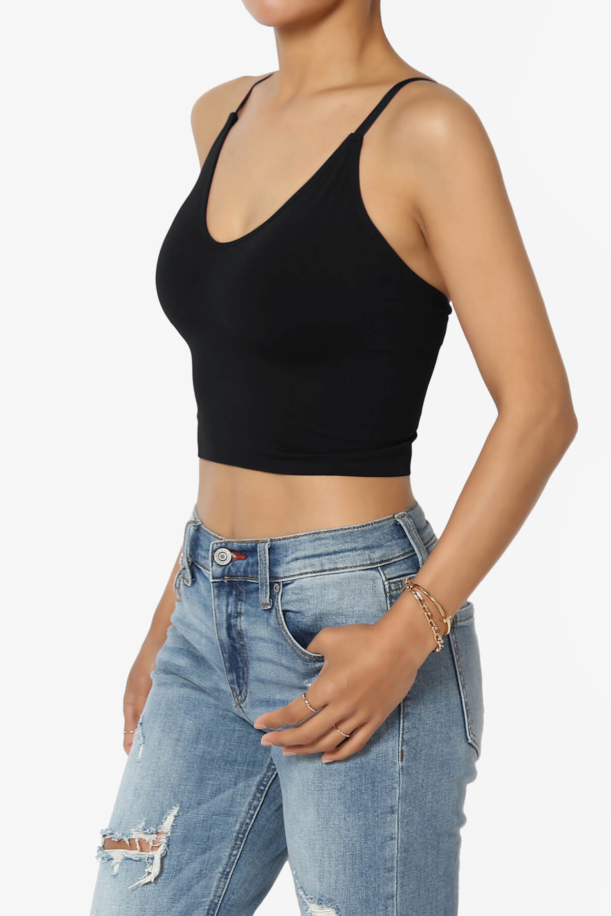 Melena Cross Back Triangle V-Neck Crop Cami BLACK_3