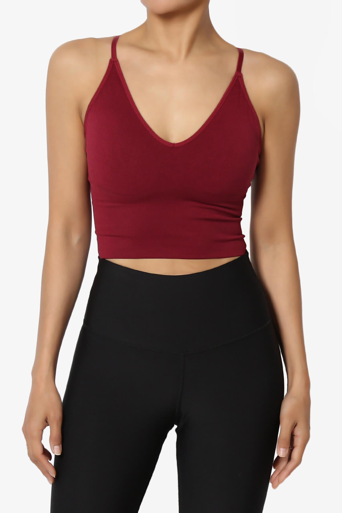 Melena Cross Back Triangle V-Neck Crop Cami BURGUNDY_1
