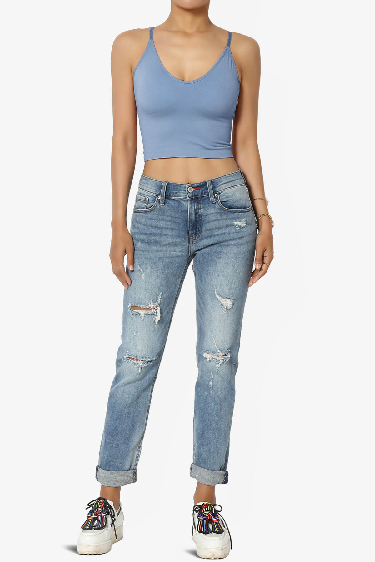 Melena Cross Back Triangle V-Neck Crop Cami DENIM_6