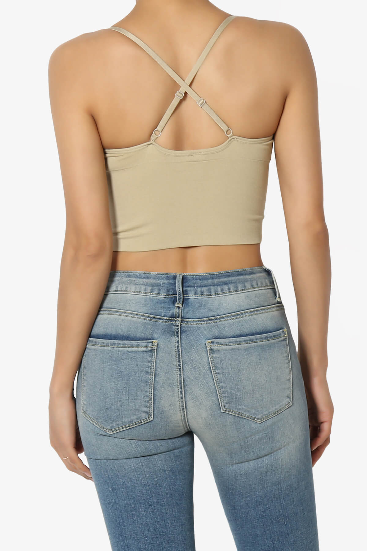 Melena Cross Back Triangle V-Neck Crop Cami KHAKI_2
