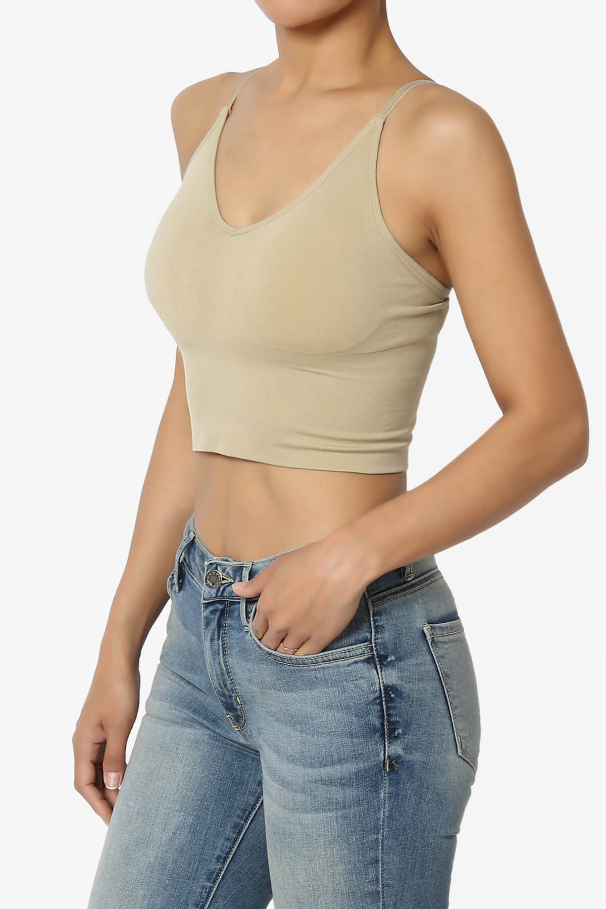 Melena Cross Back Triangle V-Neck Crop Cami KHAKI_3