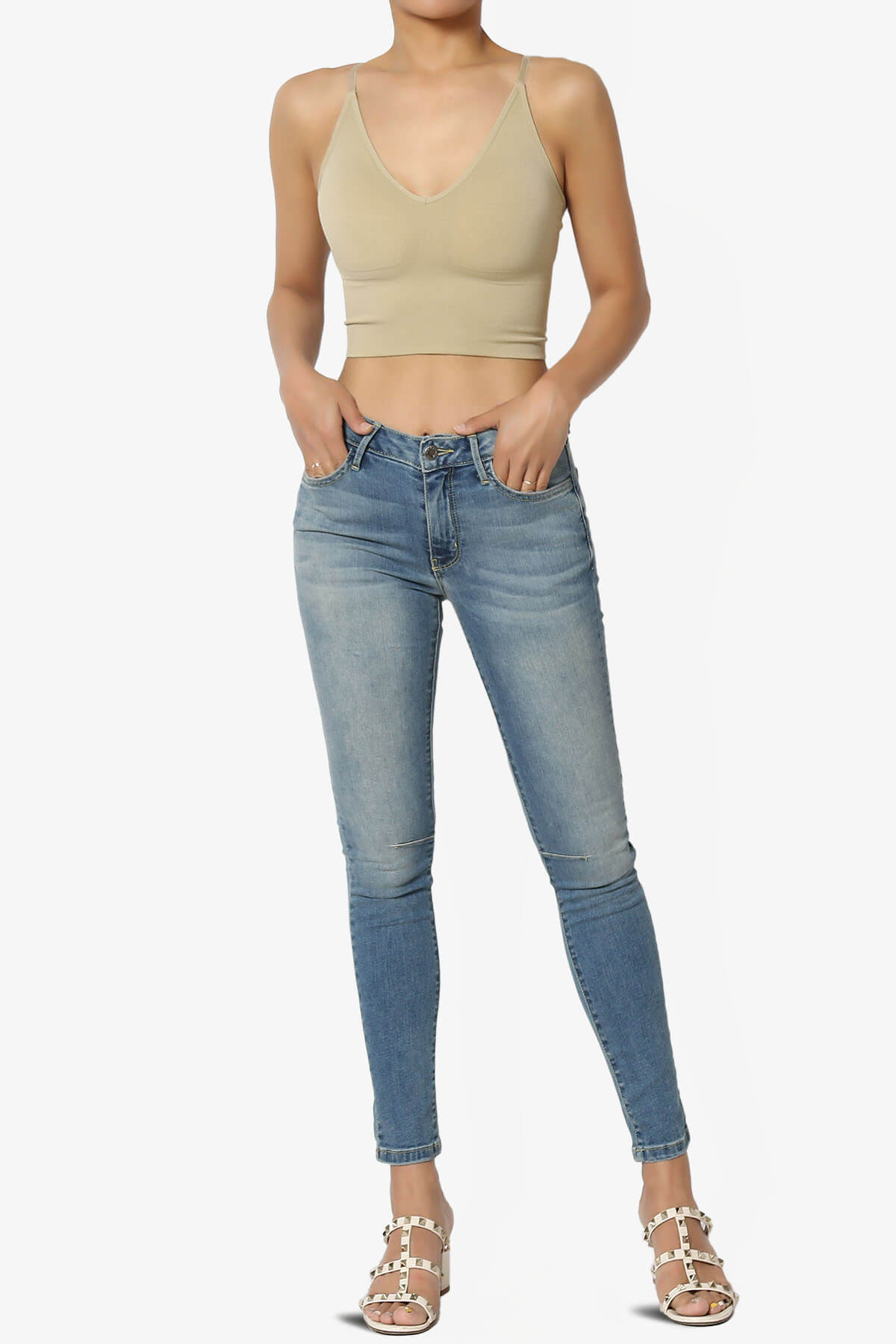 Melena Cross Back Triangle V-Neck Crop Cami KHAKI_6