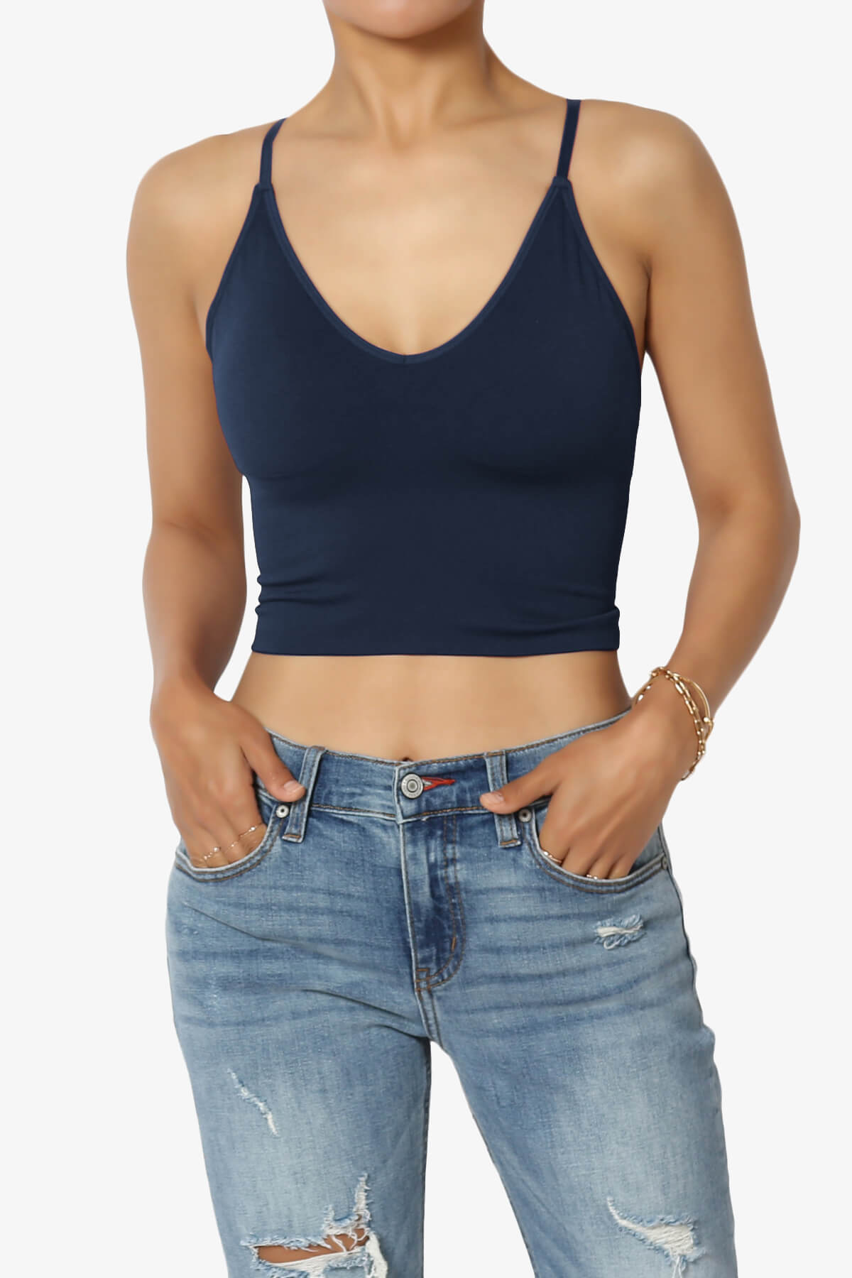 Melena Cross Back Triangle V-Neck Crop Cami NAVY_1