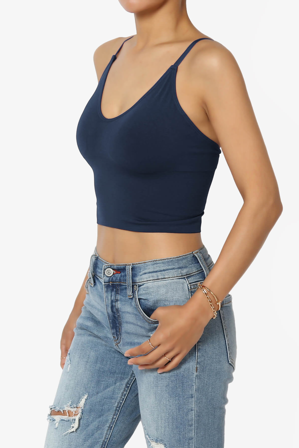 Melena Cross Back Triangle V-Neck Crop Cami NAVY_3