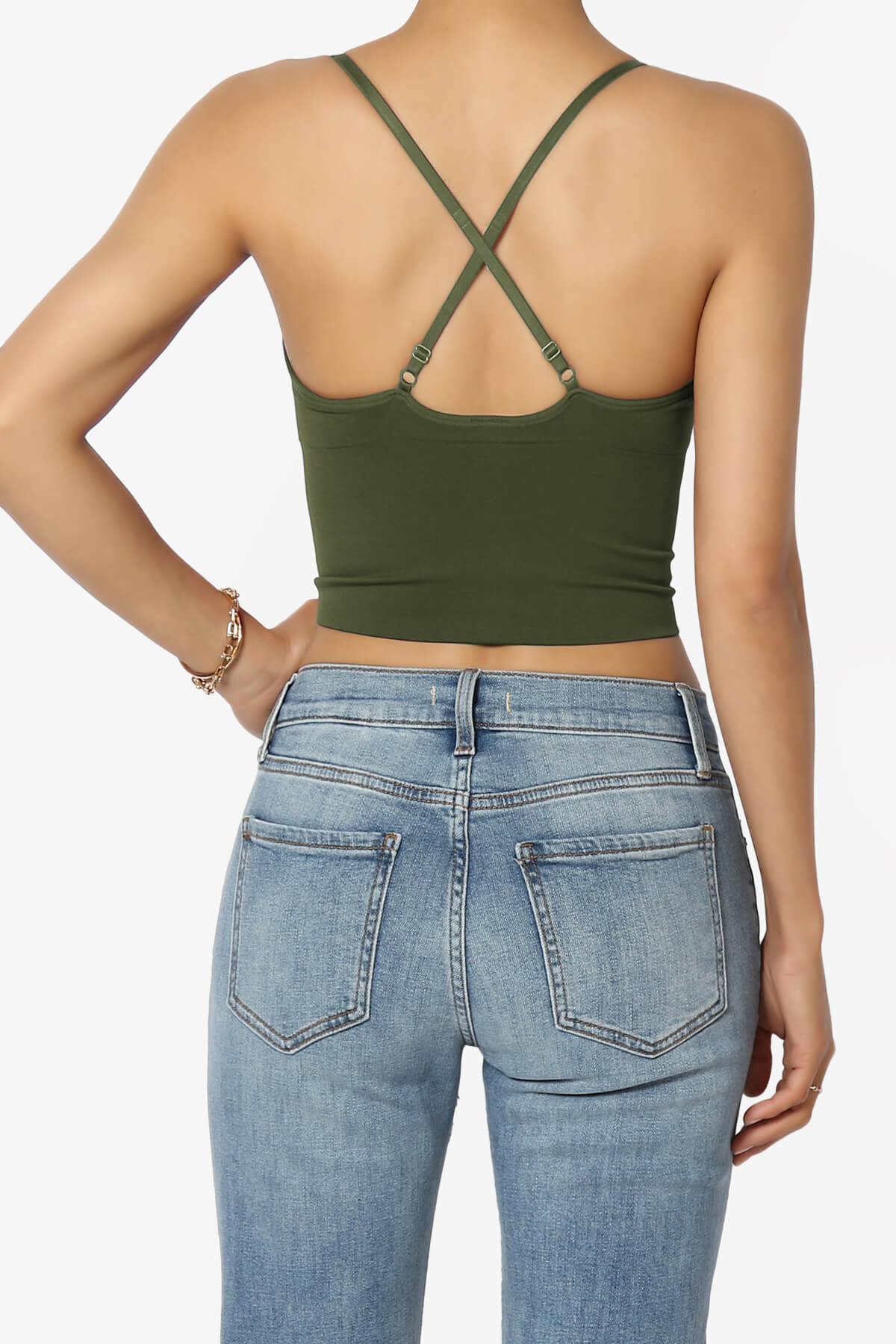 Melena Cross Back Triangle V-Neck Crop Cami OLIVE_2