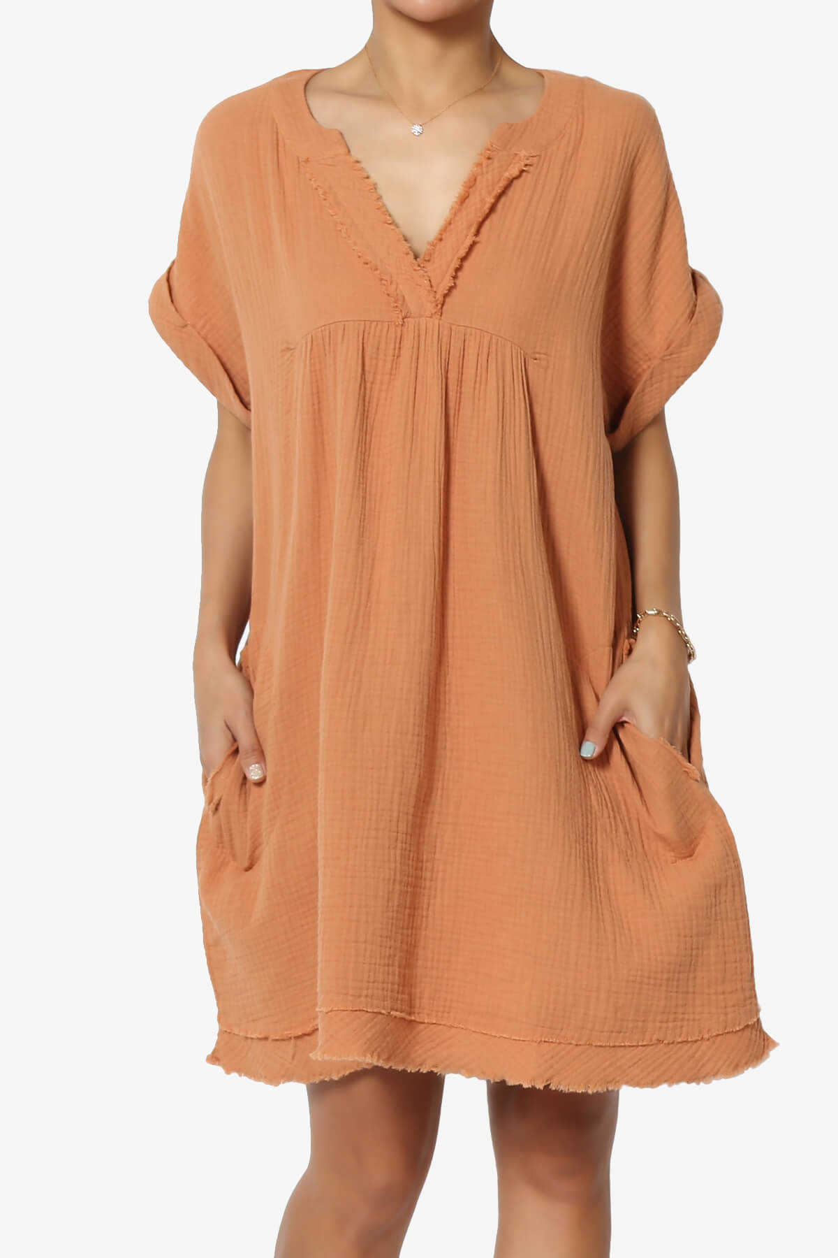 Milly Gauze V-Neck Babydoll Shift Mini Dress BUTTER ORANGE_1