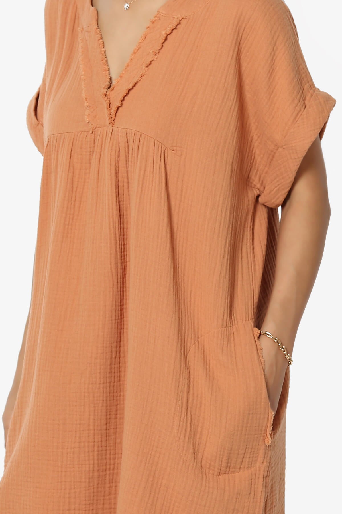 Milly Gauze V-Neck Babydoll Shift Mini Dress BUTTER ORANGE_5
