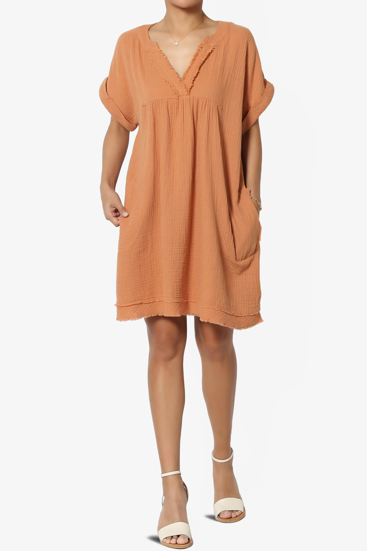Milly Gauze V-Neck Babydoll Shift Mini Dress BUTTER ORANGE_6