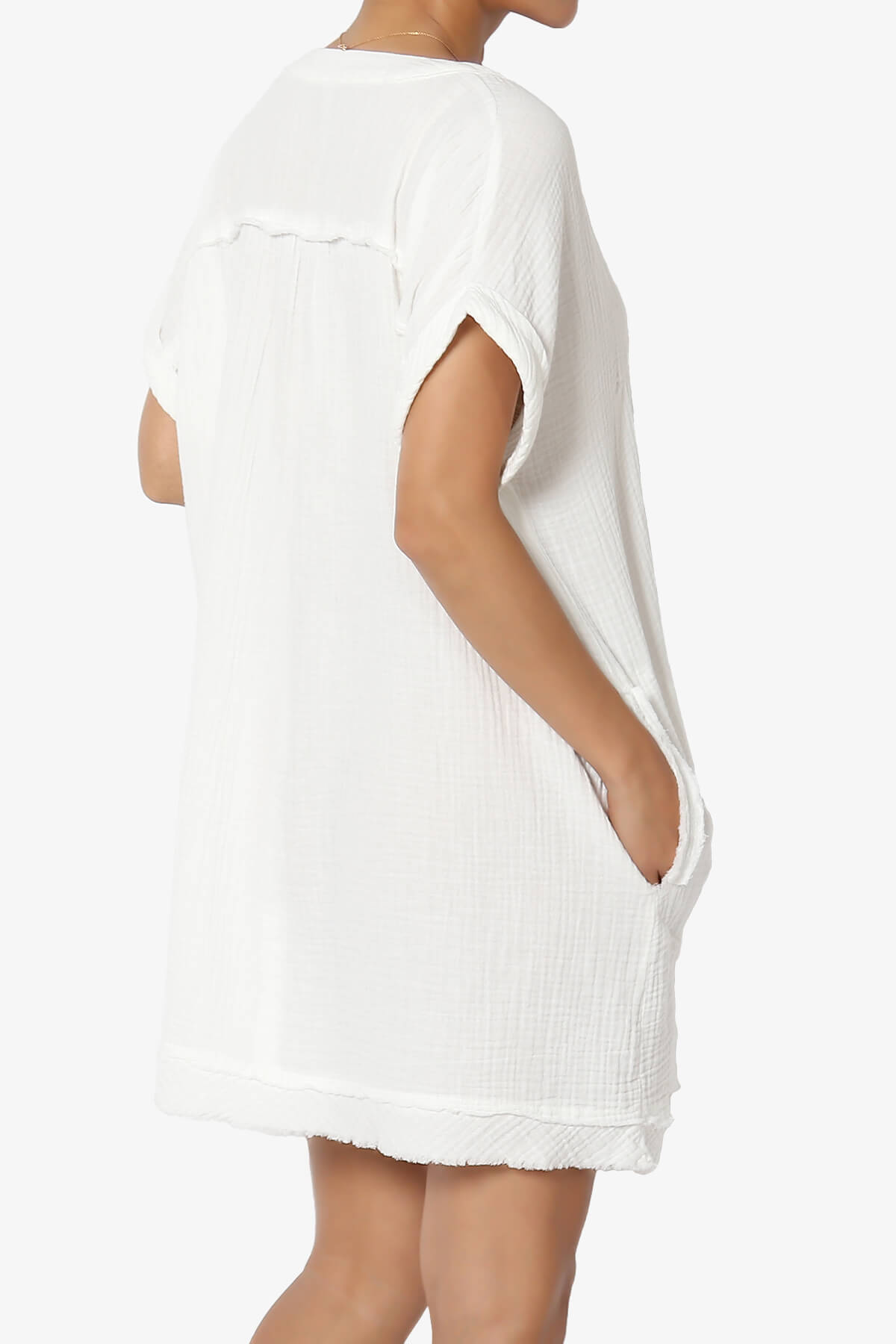 Milly Gauze V-Neck Babydoll Shift Mini Dress IVORY_4