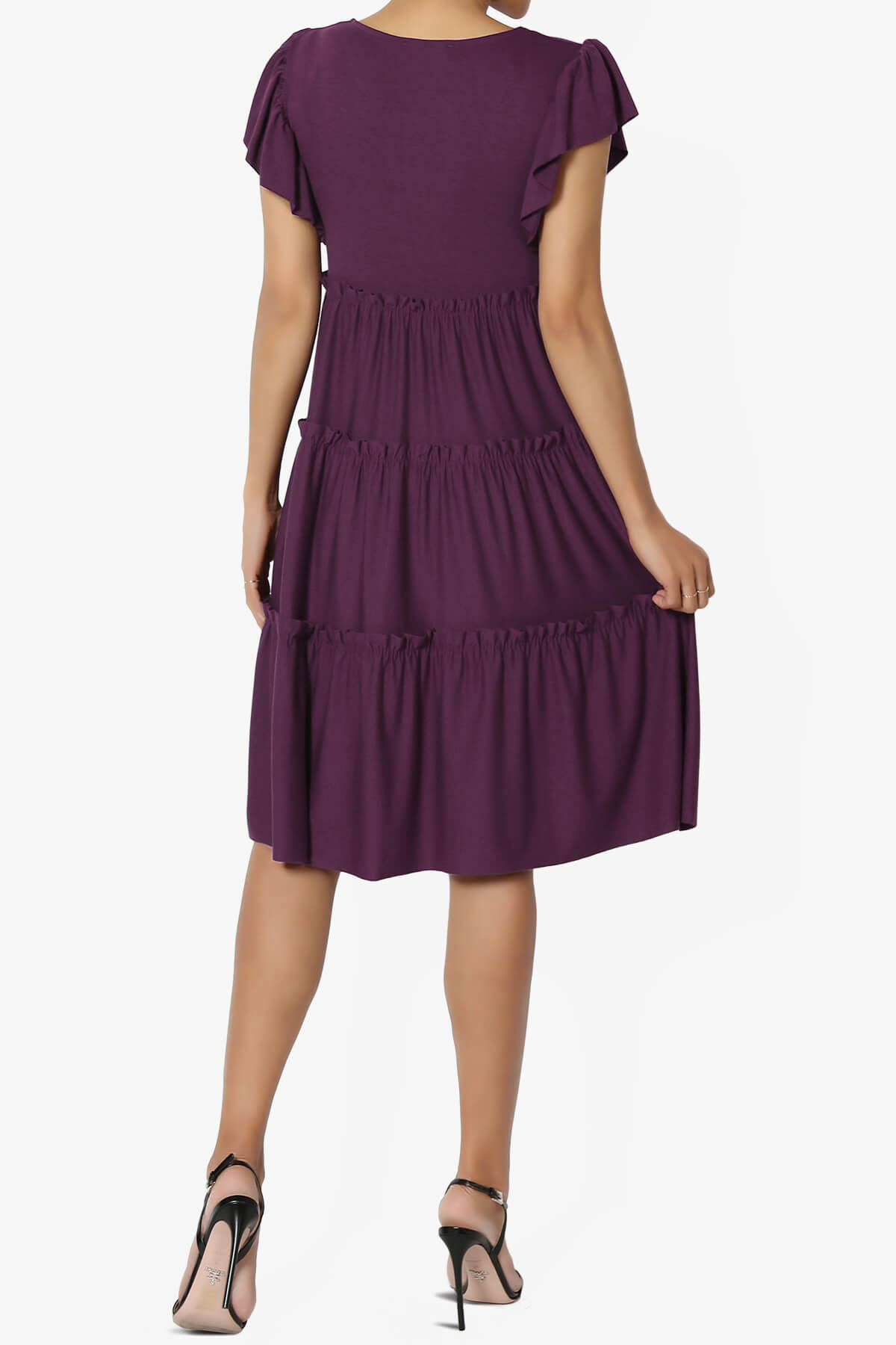 Minka Flutter Sleeve Tiered Ruffle Dress DUSTY PLUM_2