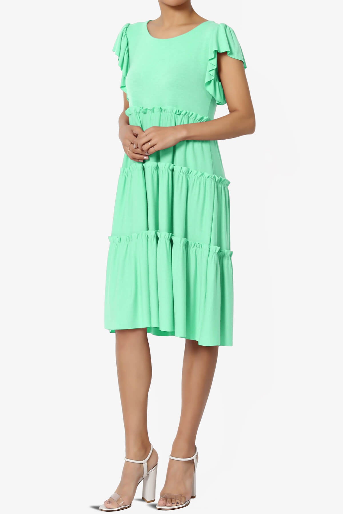 Minka Flutter Sleeve Tiered Ruffle Dress GREEN MINT_3