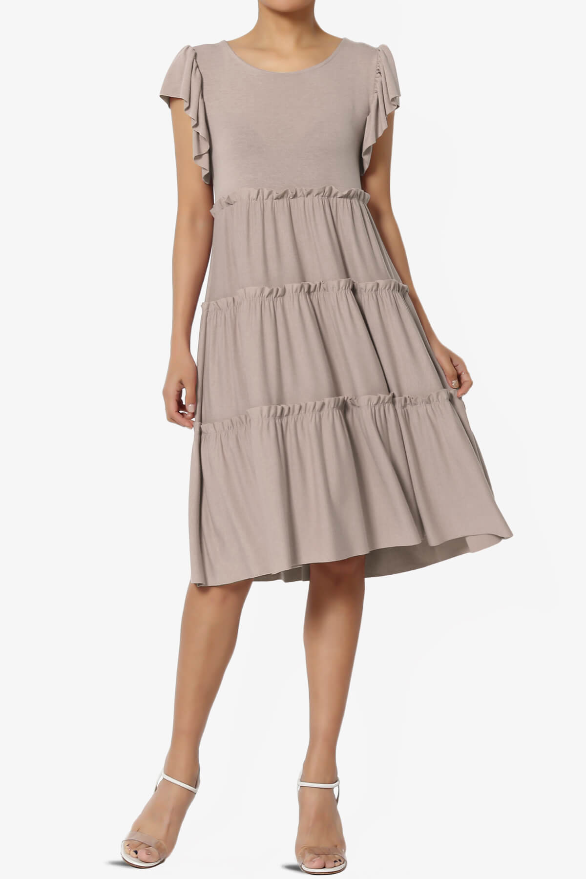 Minka Flutter Sleeve Tiered Ruffle Dress LIGHT MOCHA_1