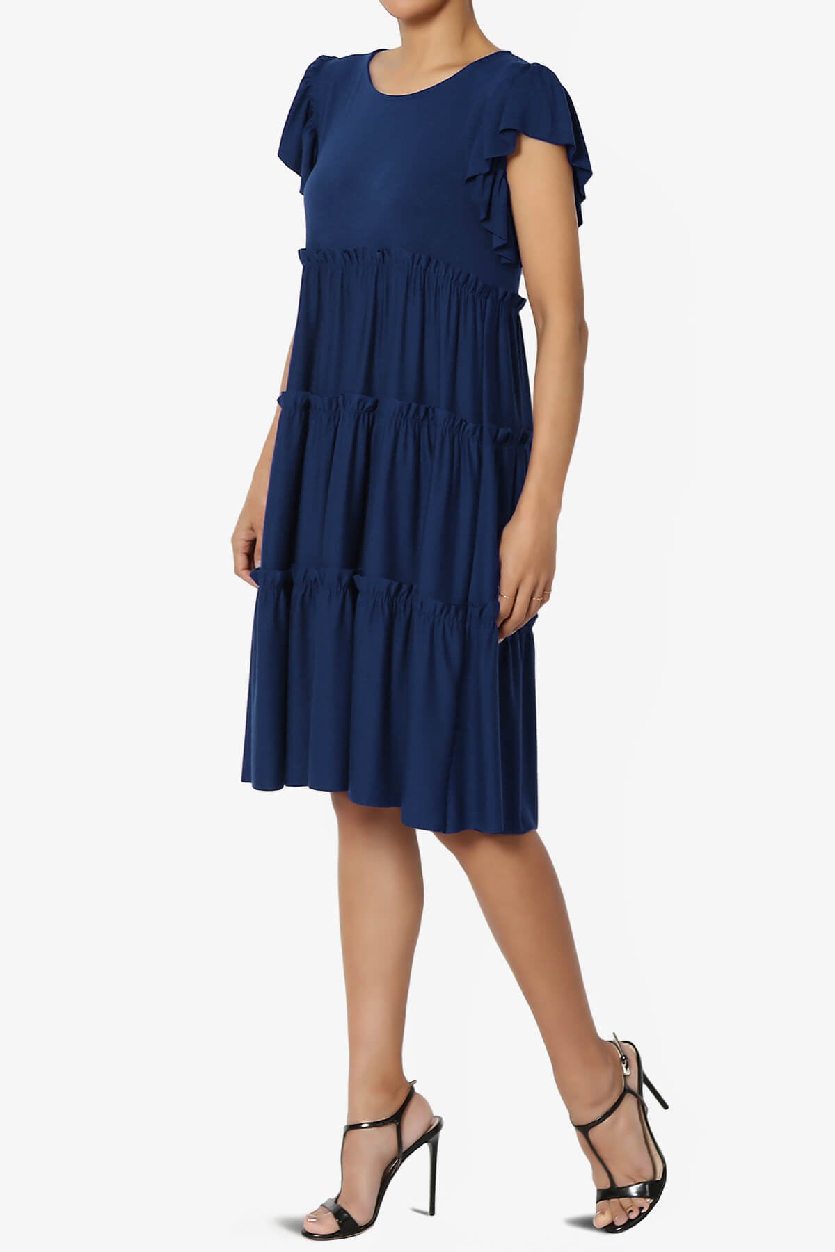 Minka Flutter Sleeve Tiered Ruffle Dress LIGHT NAVY_3