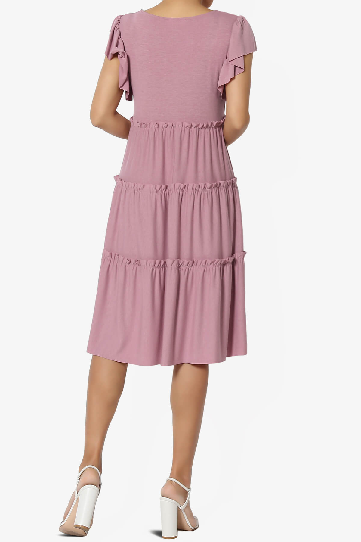 Minka Flutter Sleeve Tiered Ruffle Dress LIGHT ROSE_2